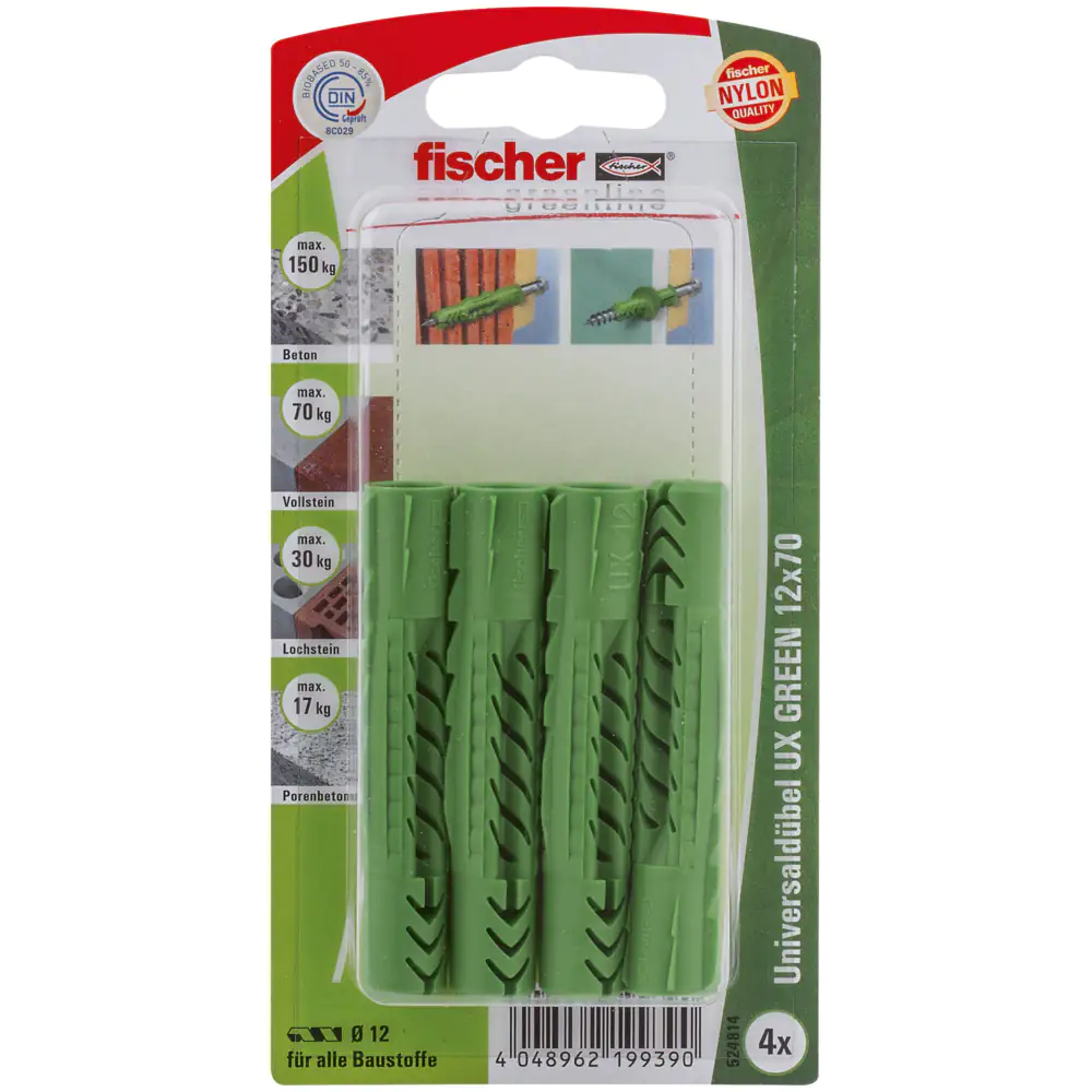 Fischer Universaldübel UX green 12.0 x 70 mm - 4 Stück