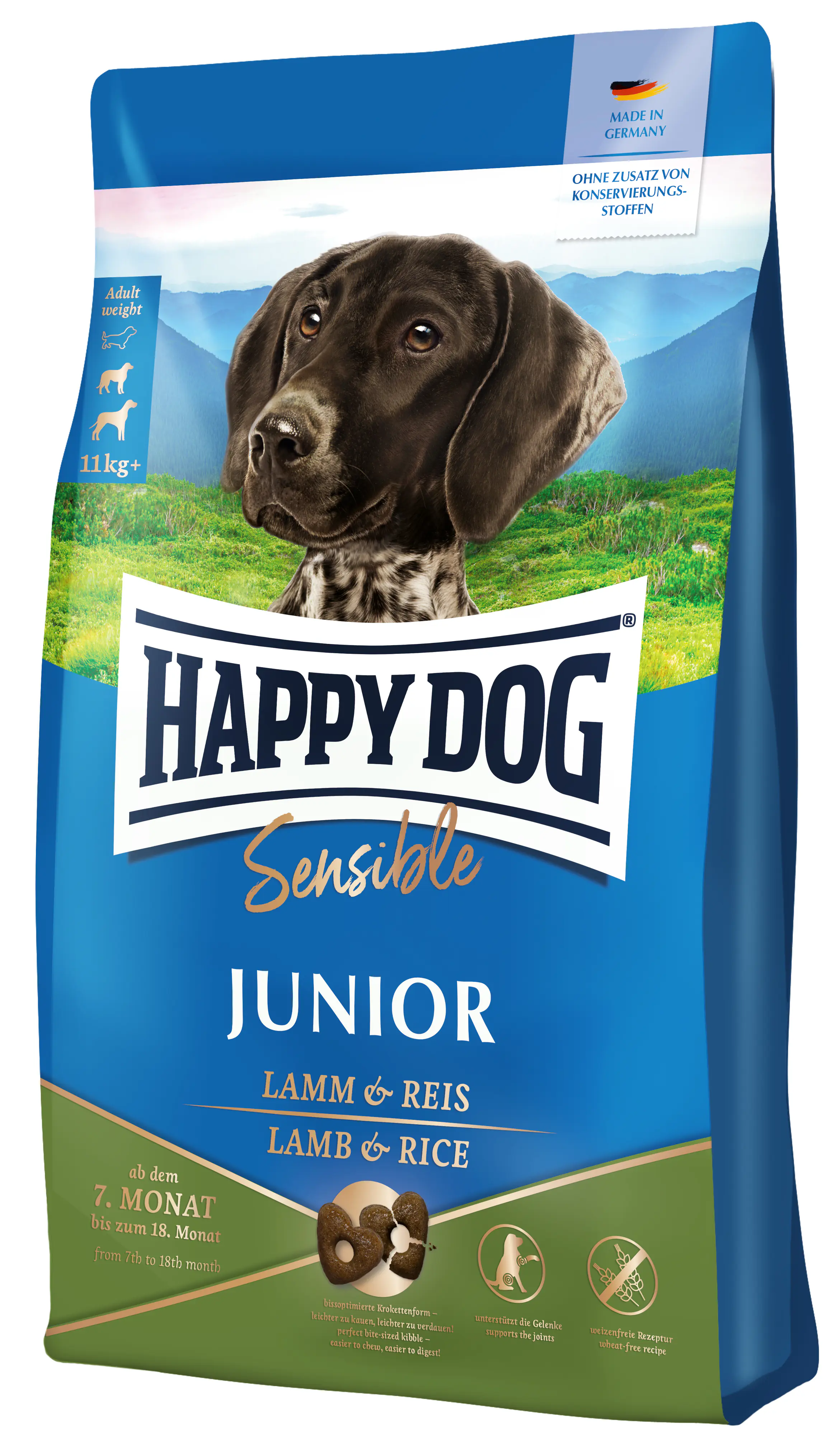 Happy Dog Hundetrockenfutter Junior 4 kg Lamm & Reis Neuseeland-Muschel