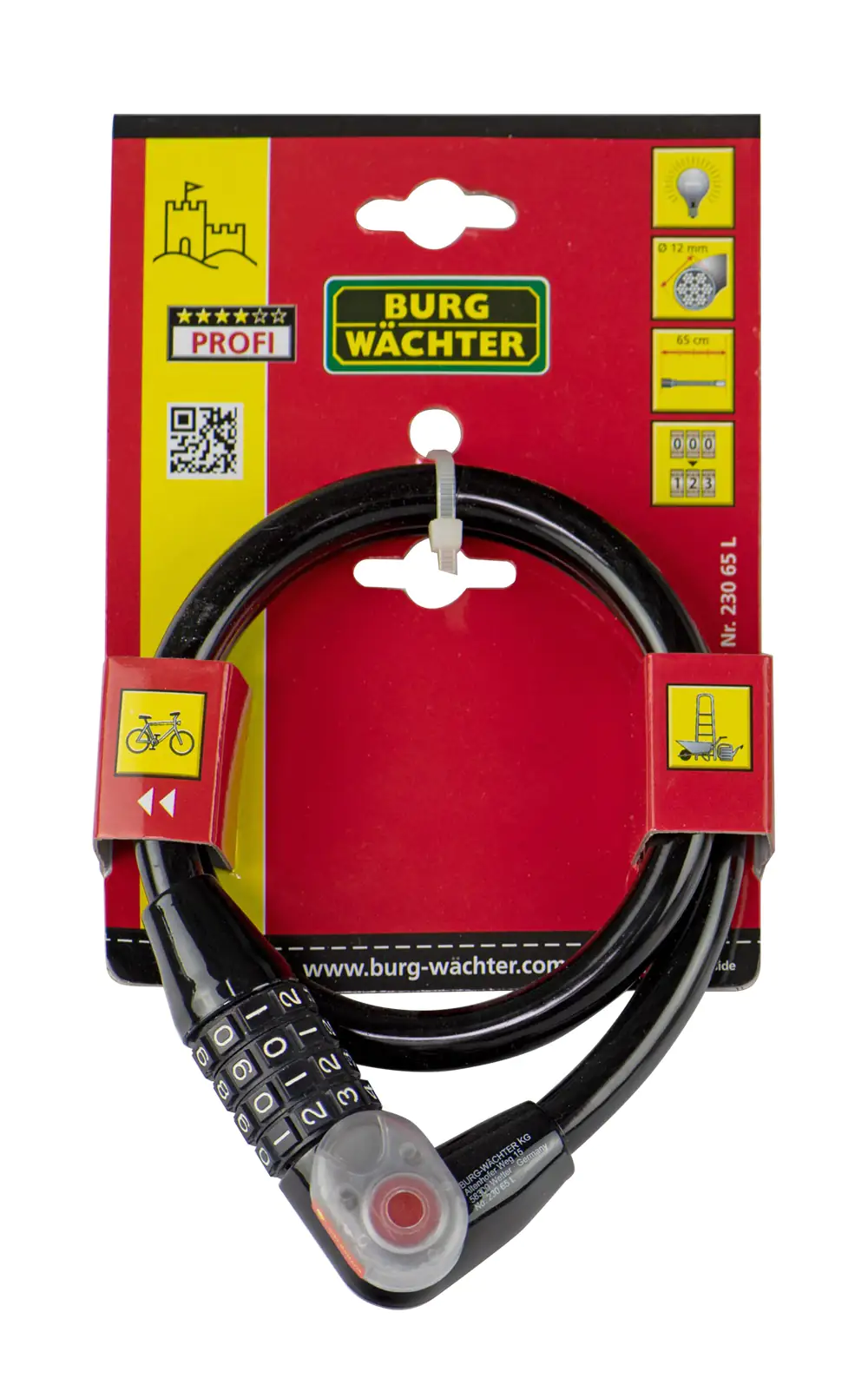 Burg Wächter Seilschloss  230 65 650mm Ø 12mm schwarz oder silber