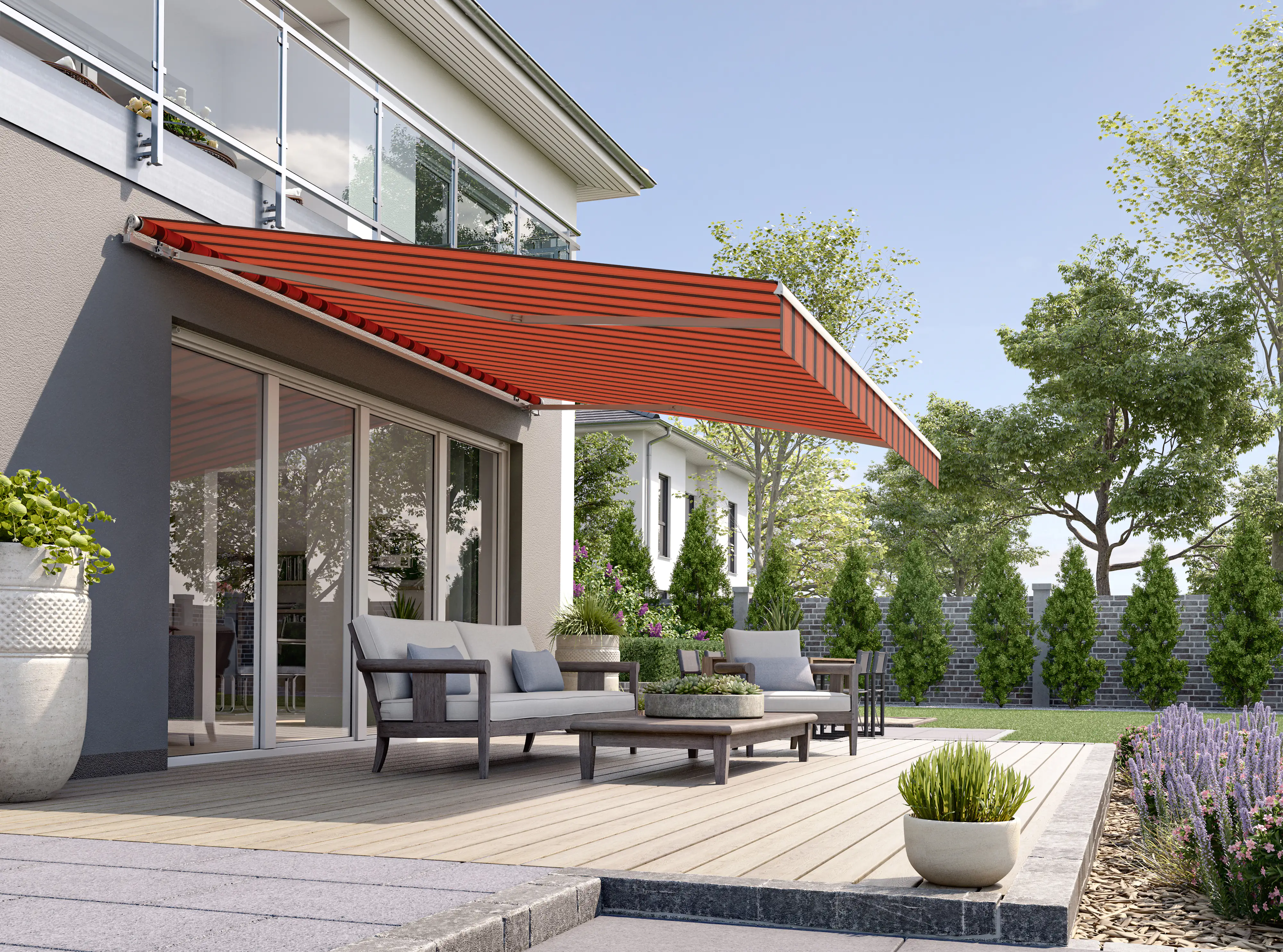 Gelenkarmmarkise Classic orange-braun gestreift inkl. Motor, Handsender, Solar Panel Gelenkarmmarkise Classic orange-braun gestreift inkl. Motor, Handsender, Solar Panel