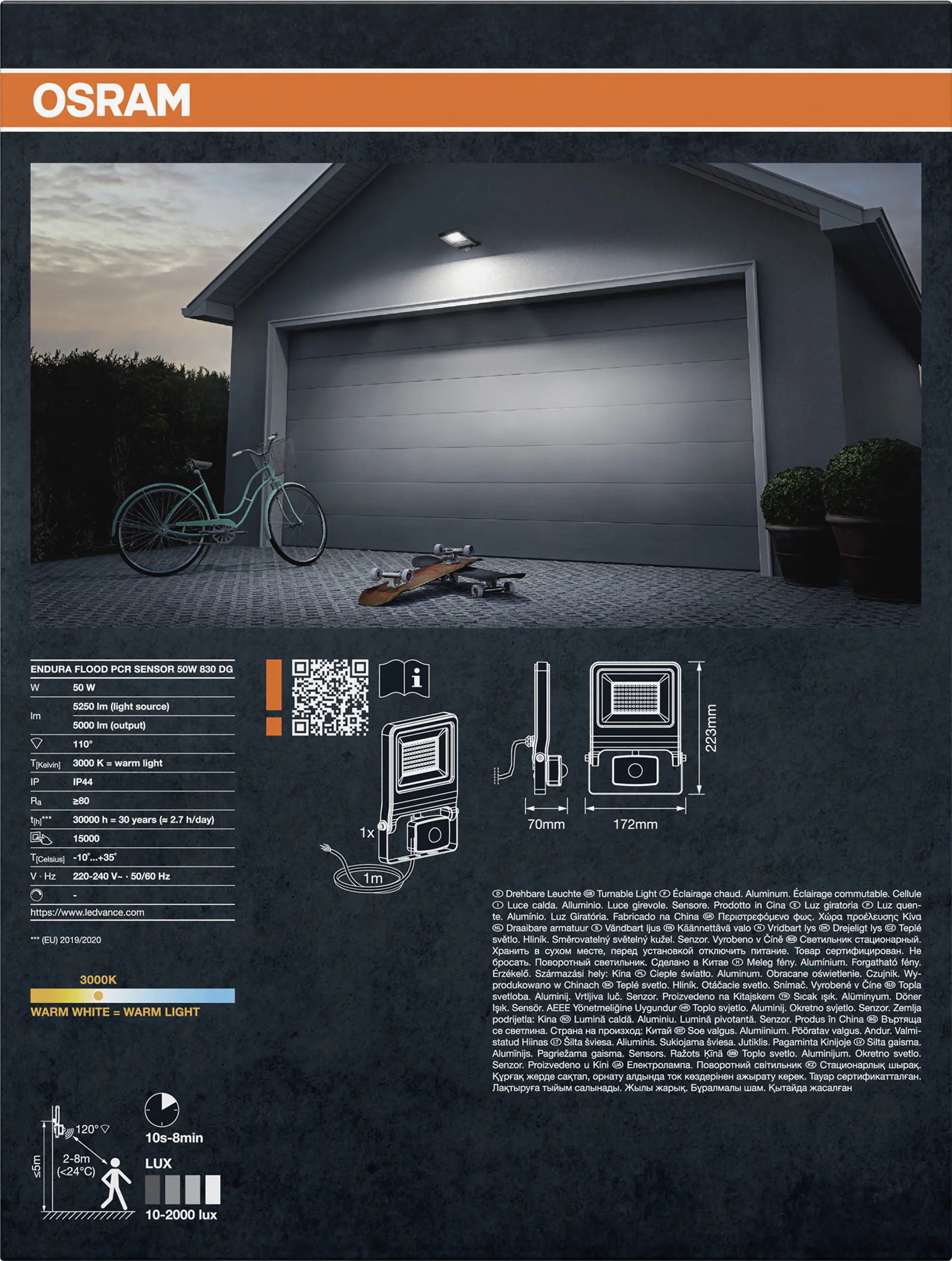 Osram Außenleuchte Endura Flood Bewegungsmelder 50W PCR dunkelgrau warmweiß