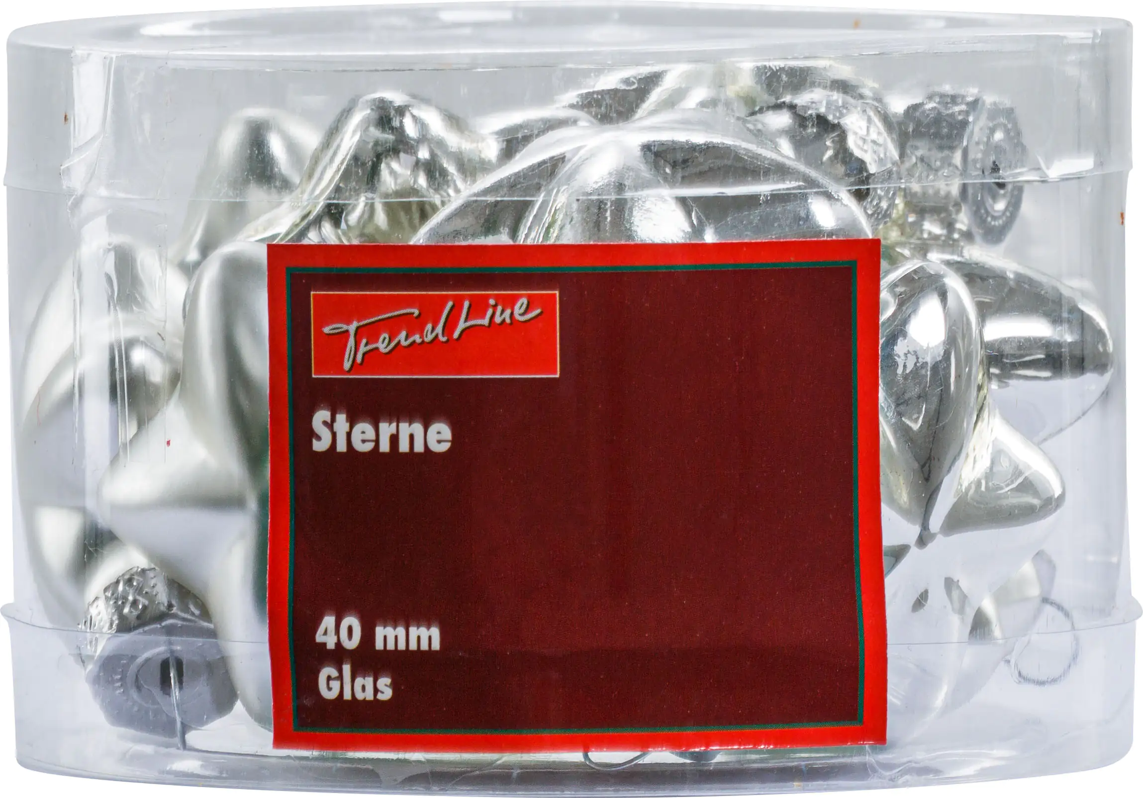 2076601538639_01 TrendLine Weihnachtskugeln Glas-Sterne 4 cm silber 12 Stück