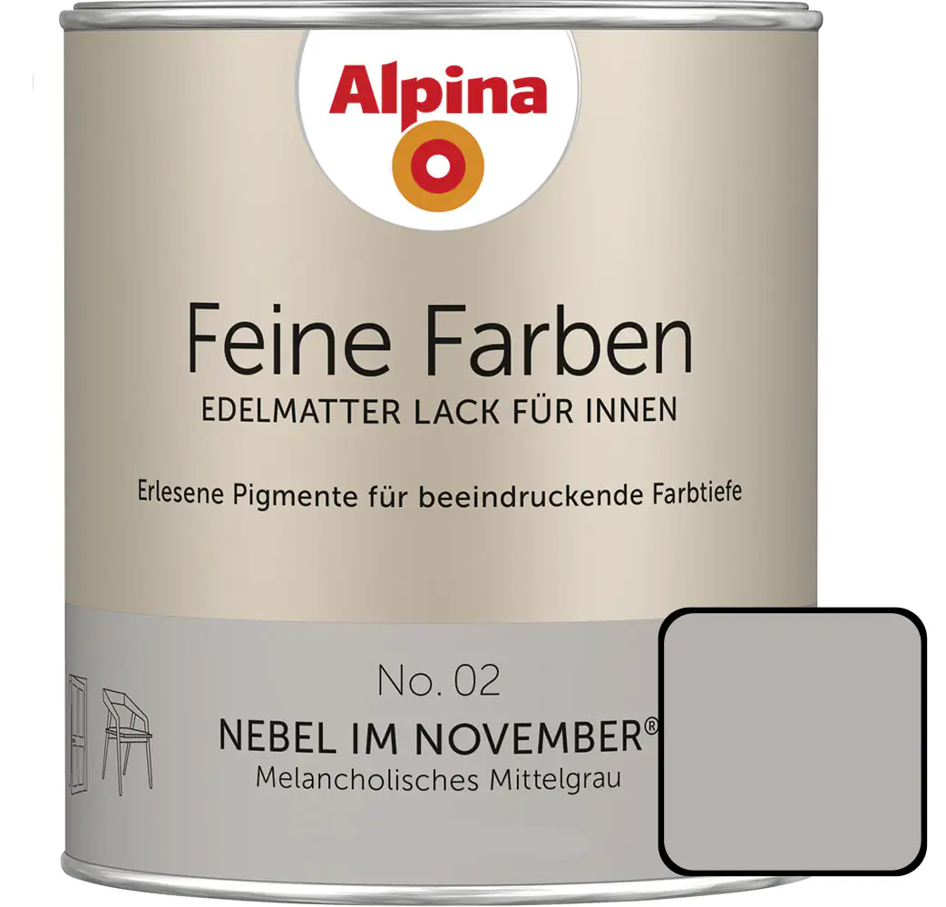 Alpina Feine Farben Lack No. 02 Nebel im November  mittelgrau edelmatt 750 ml Alpina Feine Farben Lack No. 02 Nebel im November  mittelgrau edelmatt 750 ml