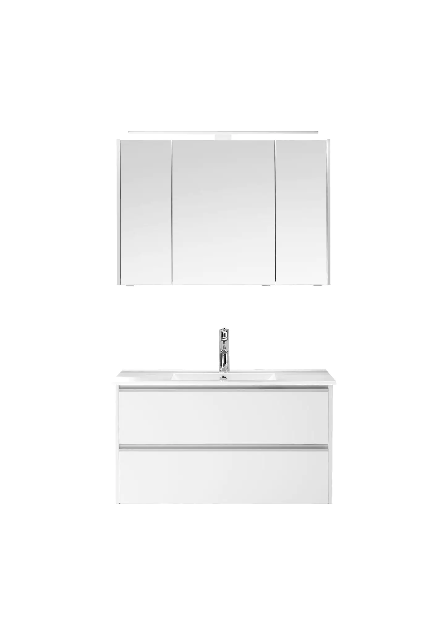 Pelipal Badmöbel-Set 6040 Weiß Matt/Weiß Matt Touch mit Mineralmarmor-Waschtisch + LED-Leuchte 103 c