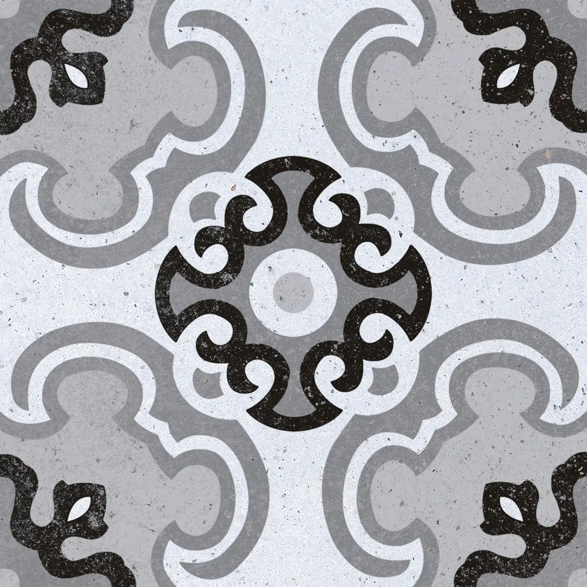 Bodenfliese Feinsteinzeug Piccolo Black Dekor 20 x 20 cm schwarz-grau-weiß