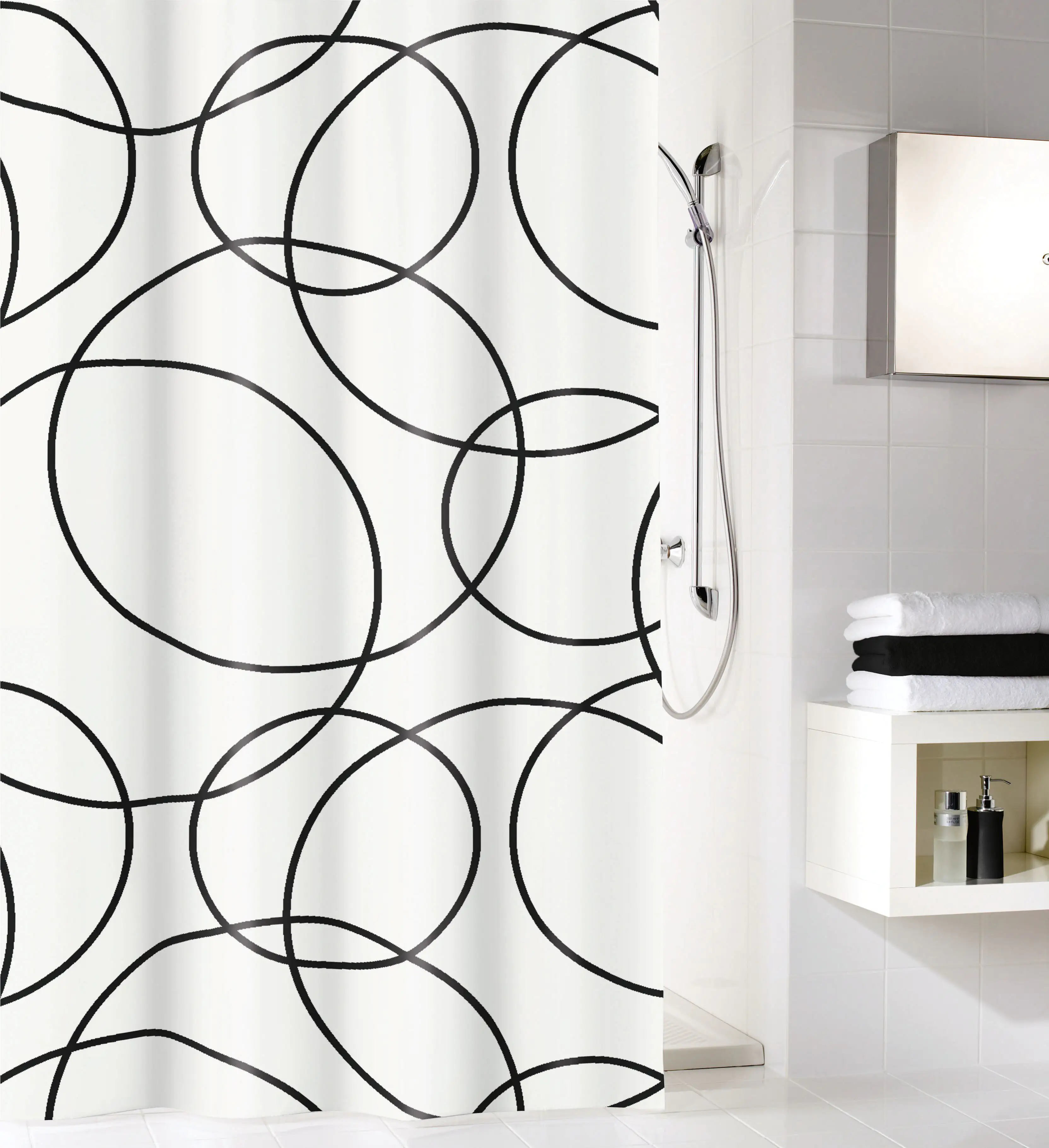 4004478266506_2 Kleine Wolke Duschvorhang Rings schwarz-weiß, 180 x 200 cm
