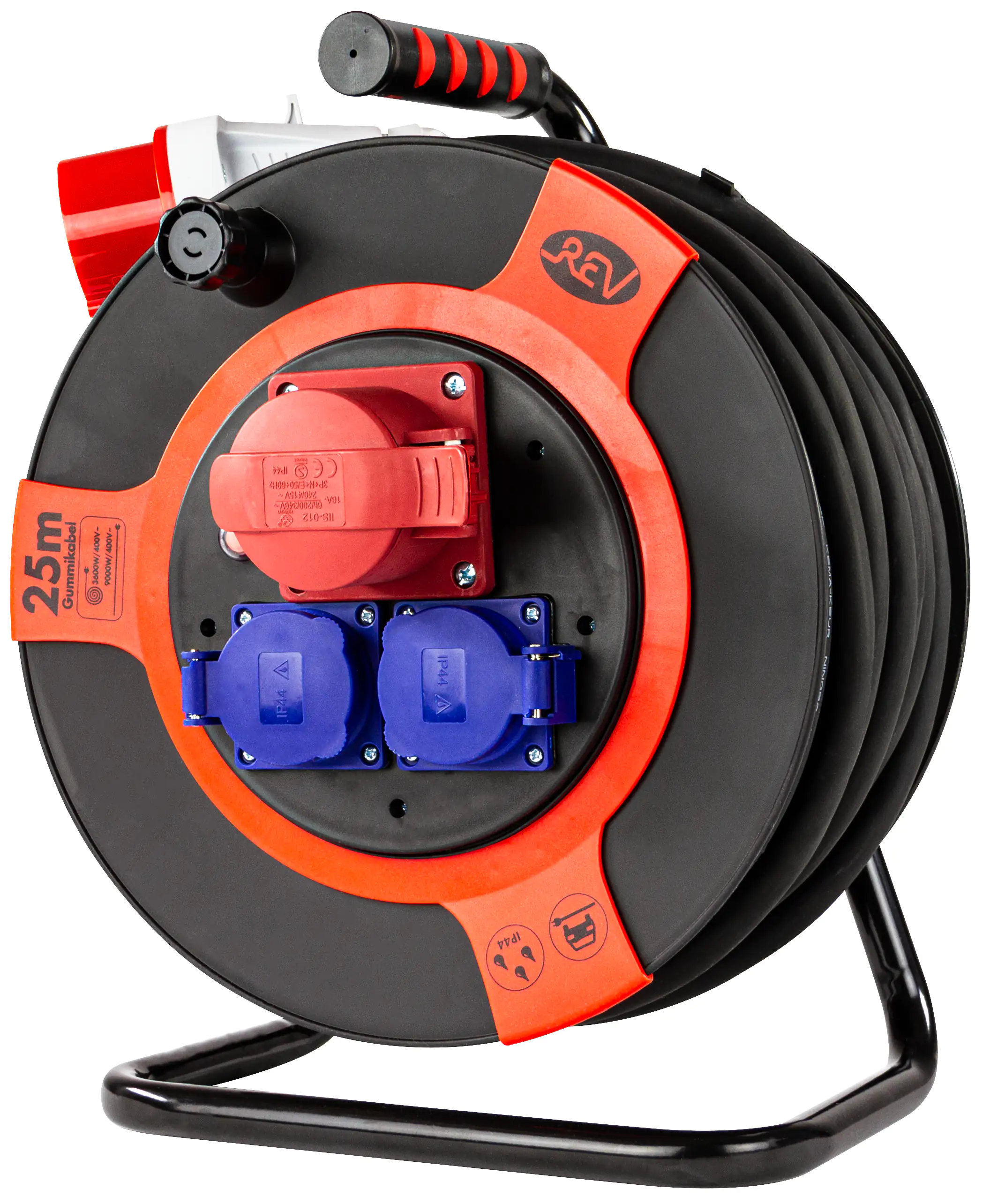 REV CEE-Kabeltrommel Außen 25 m H07RN-F 5G2,5mm², schwarz rot