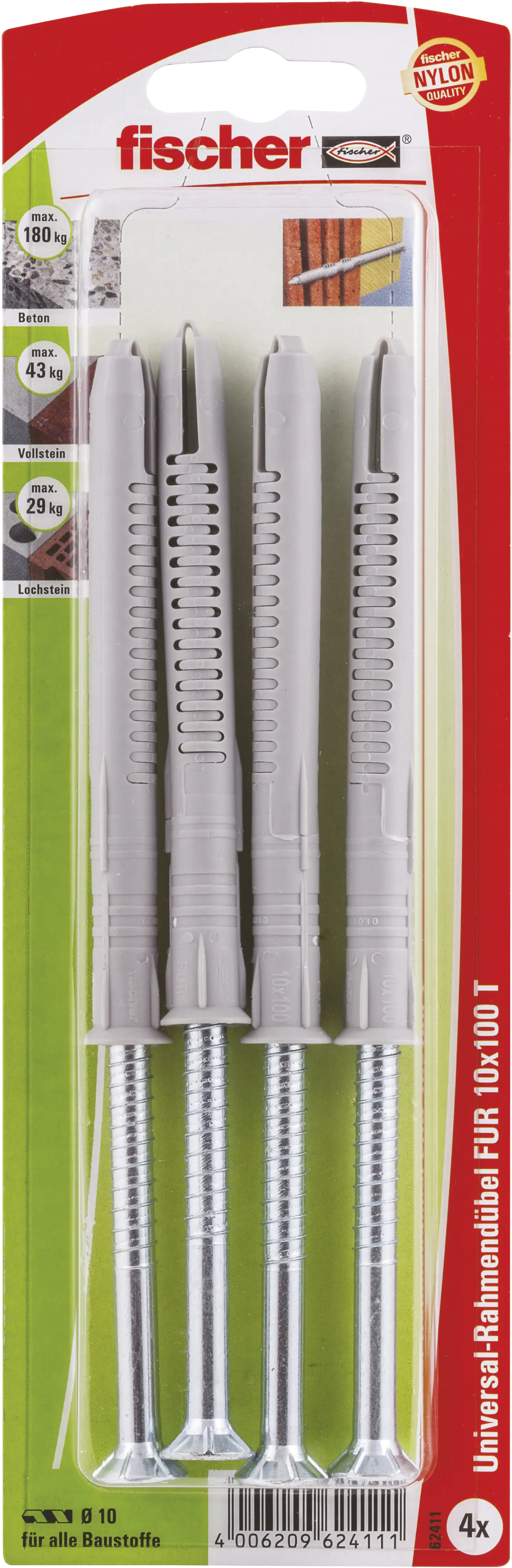 4006209624111 Fischer Langschaftdübel FUR 10.0 x 100 mm - 4 Stück