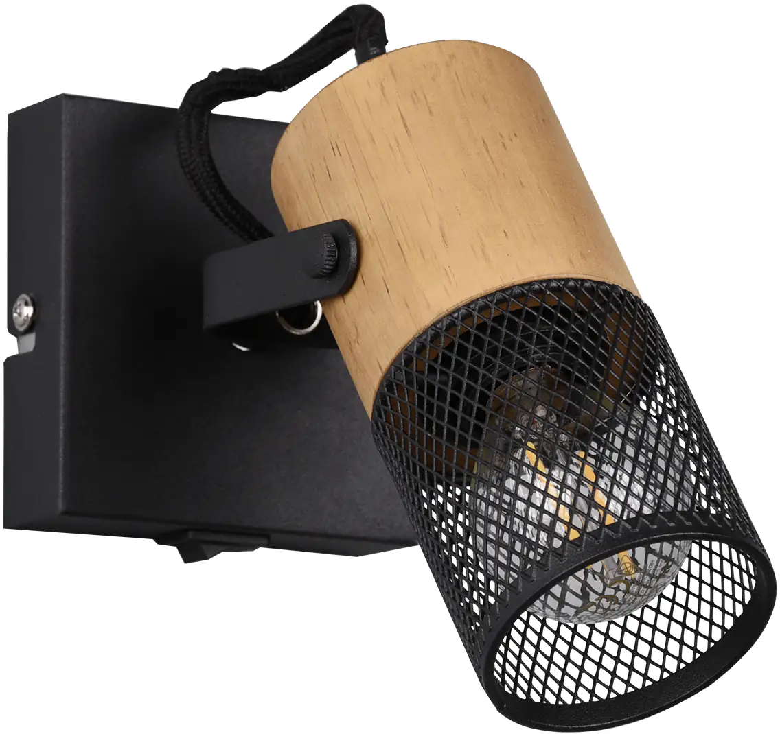 Trio Leuchten 1er Spot Tosh schwarz matt, Holz