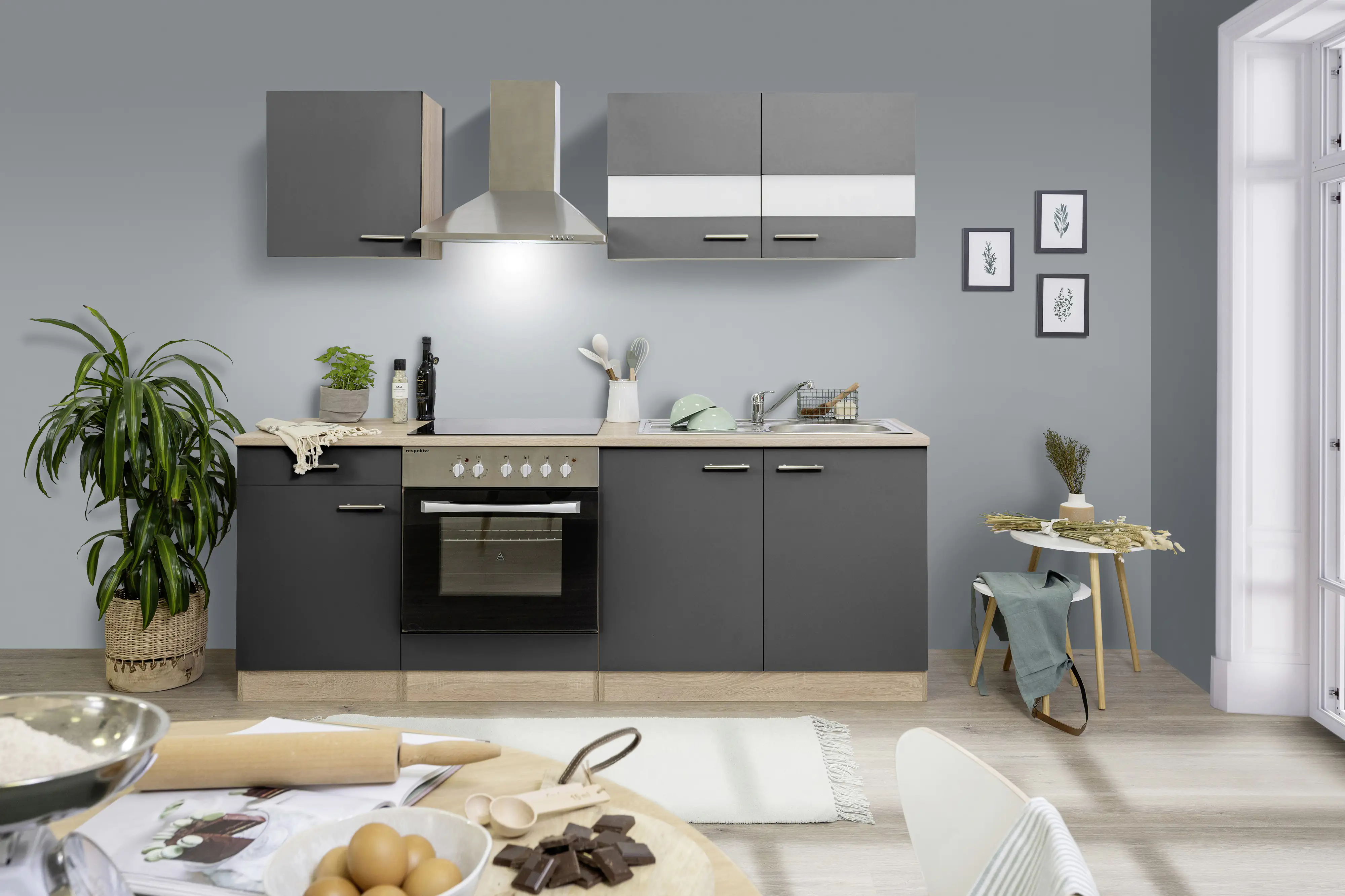 4260344976812_2826609 Respekta Economy Küchenblock 210 cm grau, Eiche Sonoma, KB210ESGC