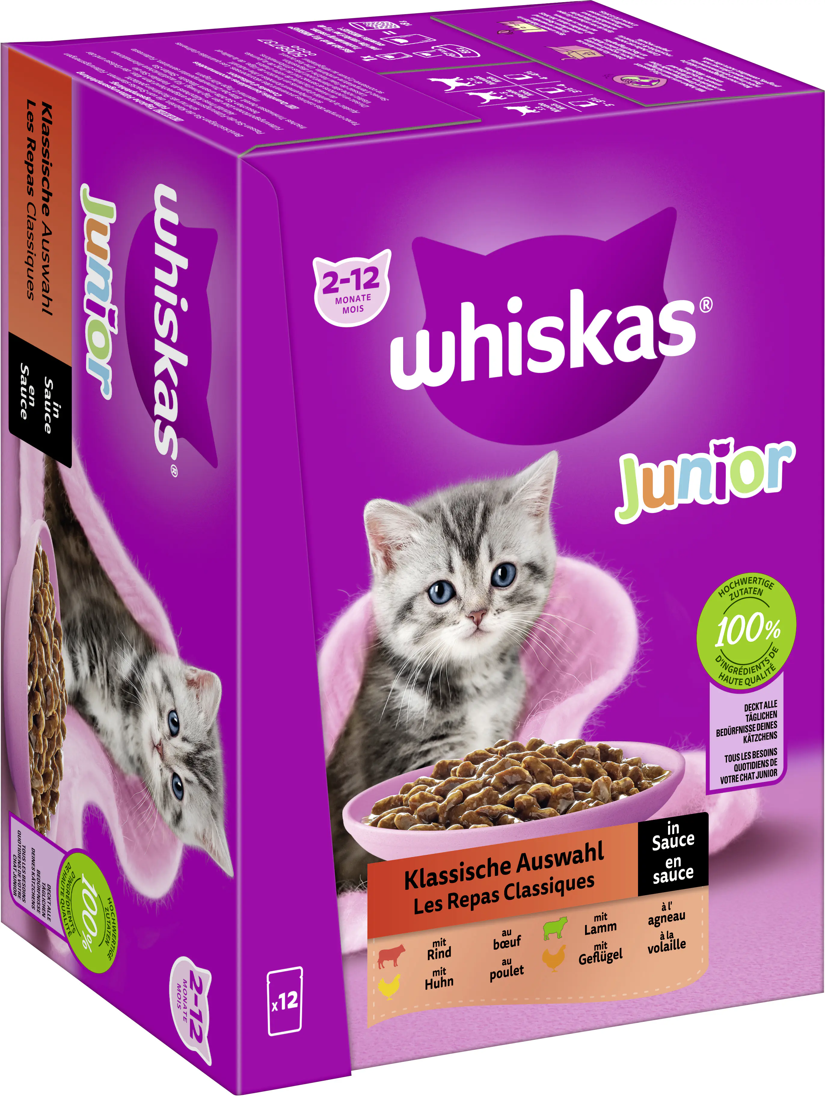 Whiskas Mulitpack Junior klassische Auswahl in Sauce Katzenfutter 12 x 85 g