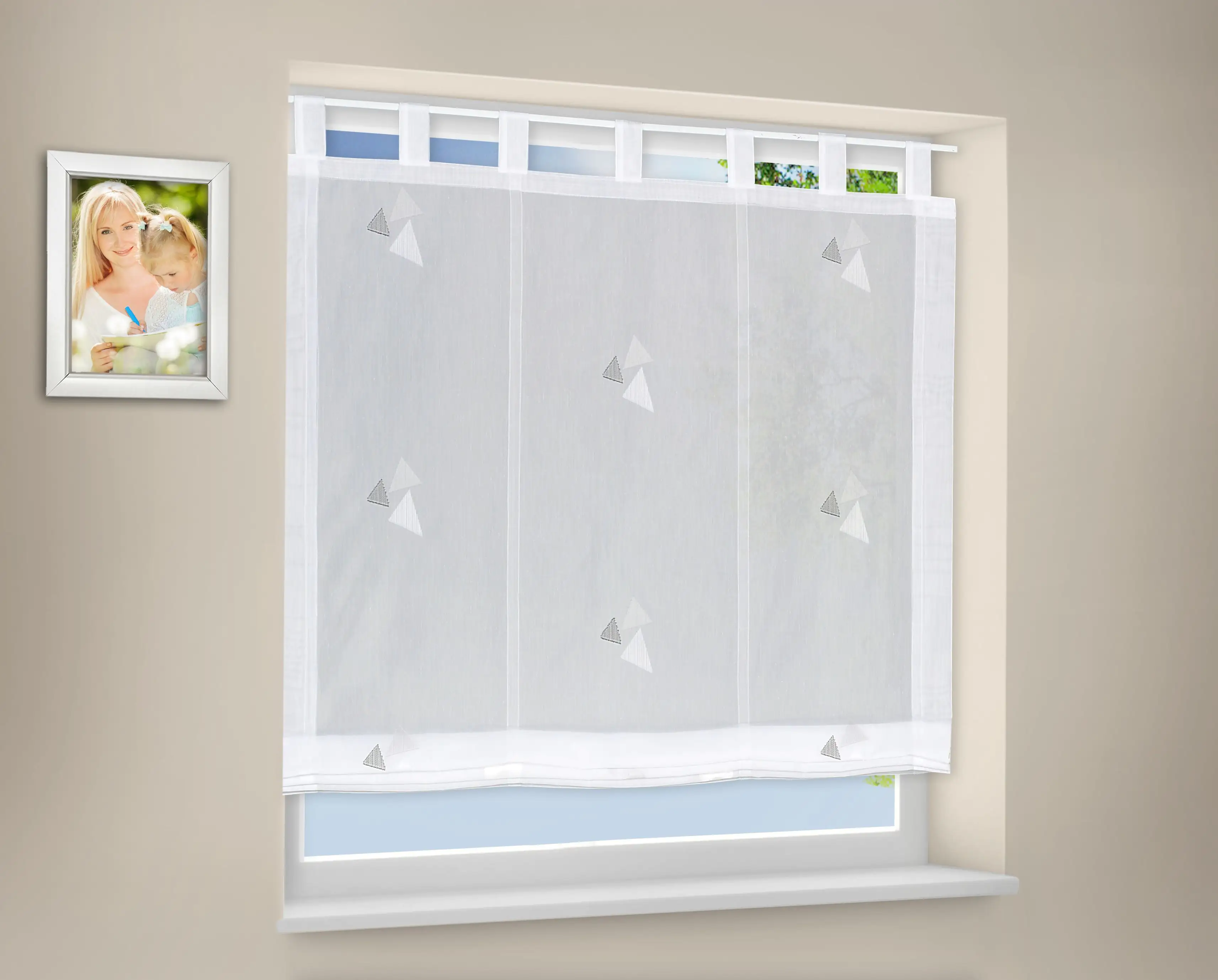 Schlaufenrollo weiß-anthrazit, 120 x 170 cm