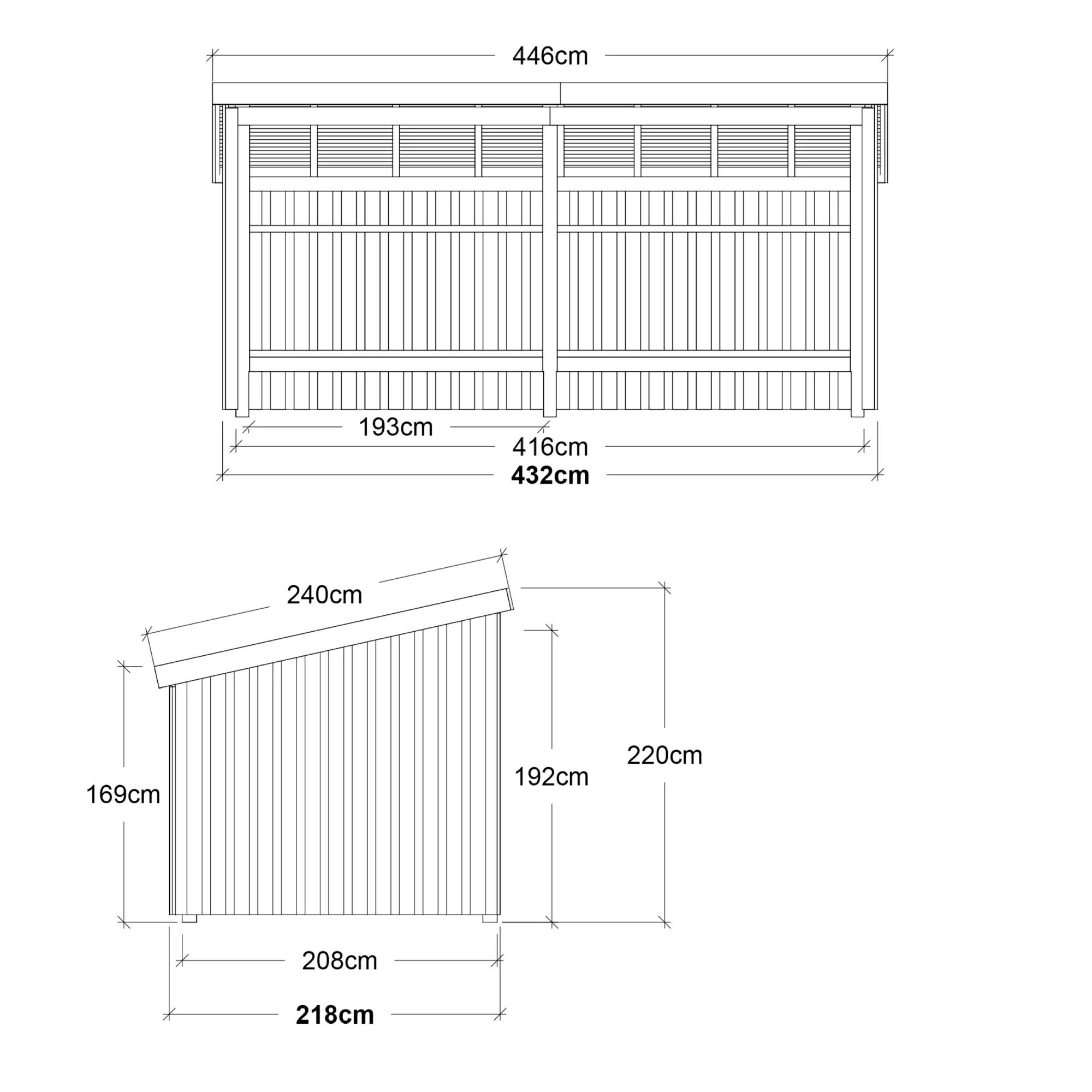 Plus Gartenhaus Nordic Multi 416 x 208 cm natur offen mit  Dachpappe