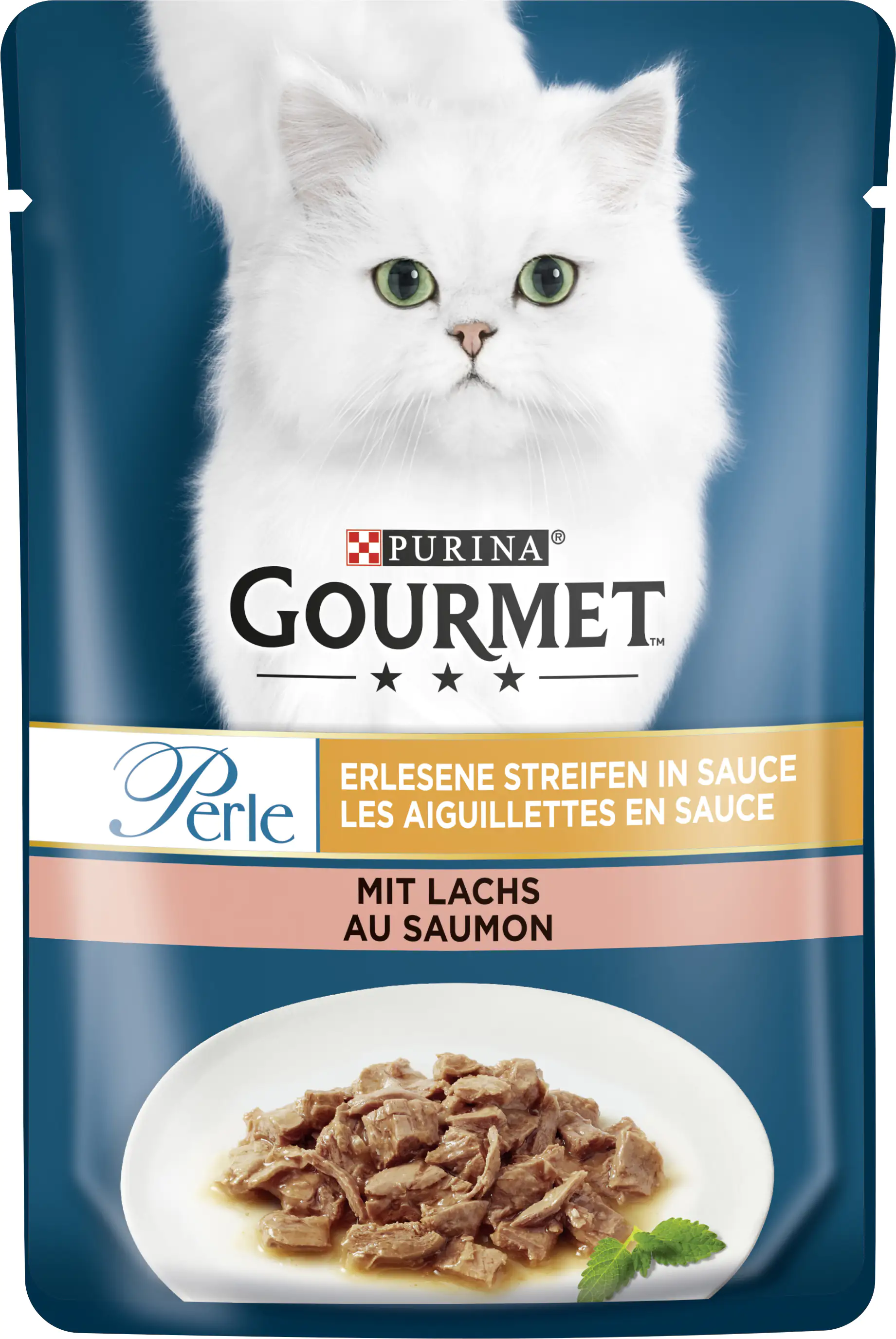 Gourmet Perle Erlesene Streifen mit Lachs 85 g Gourmet Perle Erlesene Streifen mit Lachs 85 g