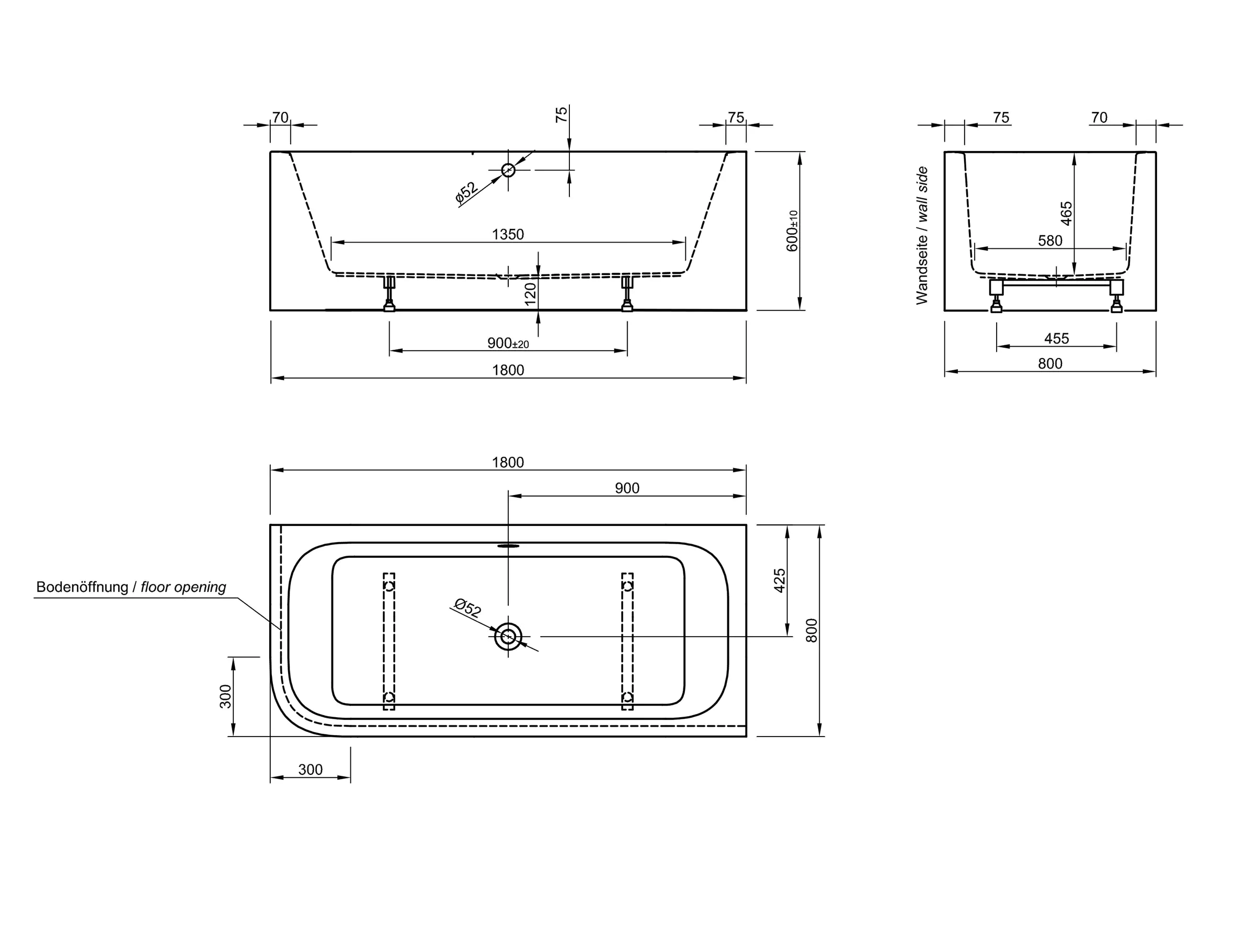 Ottofond Badewannen-Set Spirit links 180x80 cm, weiß