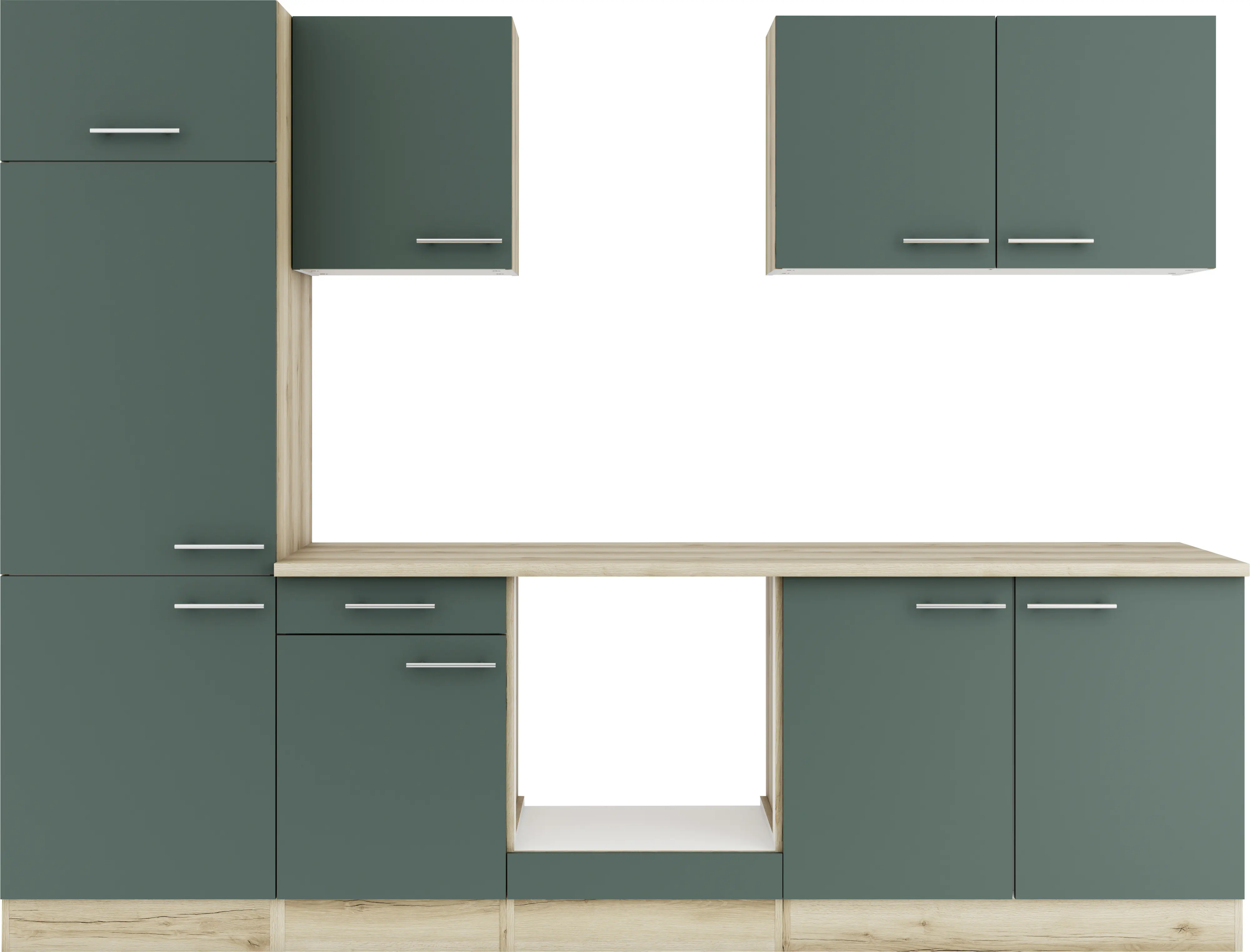 Optifit Küchenzeile Savona 405 ohne Geräte steingrün wildeiche 270 cm