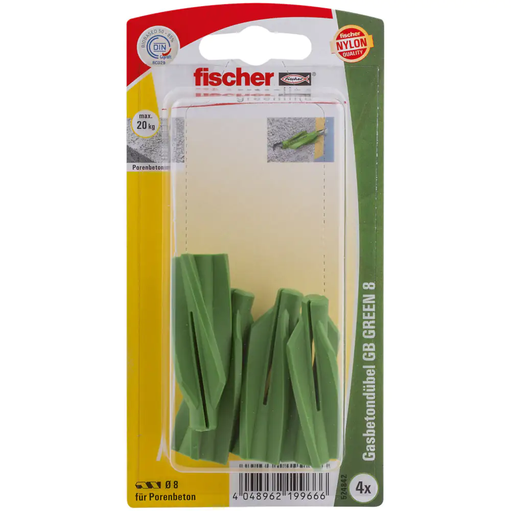 Fischer Gasbetondübel GB green 8.0 x 50 mm - 4 Stück Fischer Gasbetondübel GB green 8.0 x 50 mm - 4 Stück