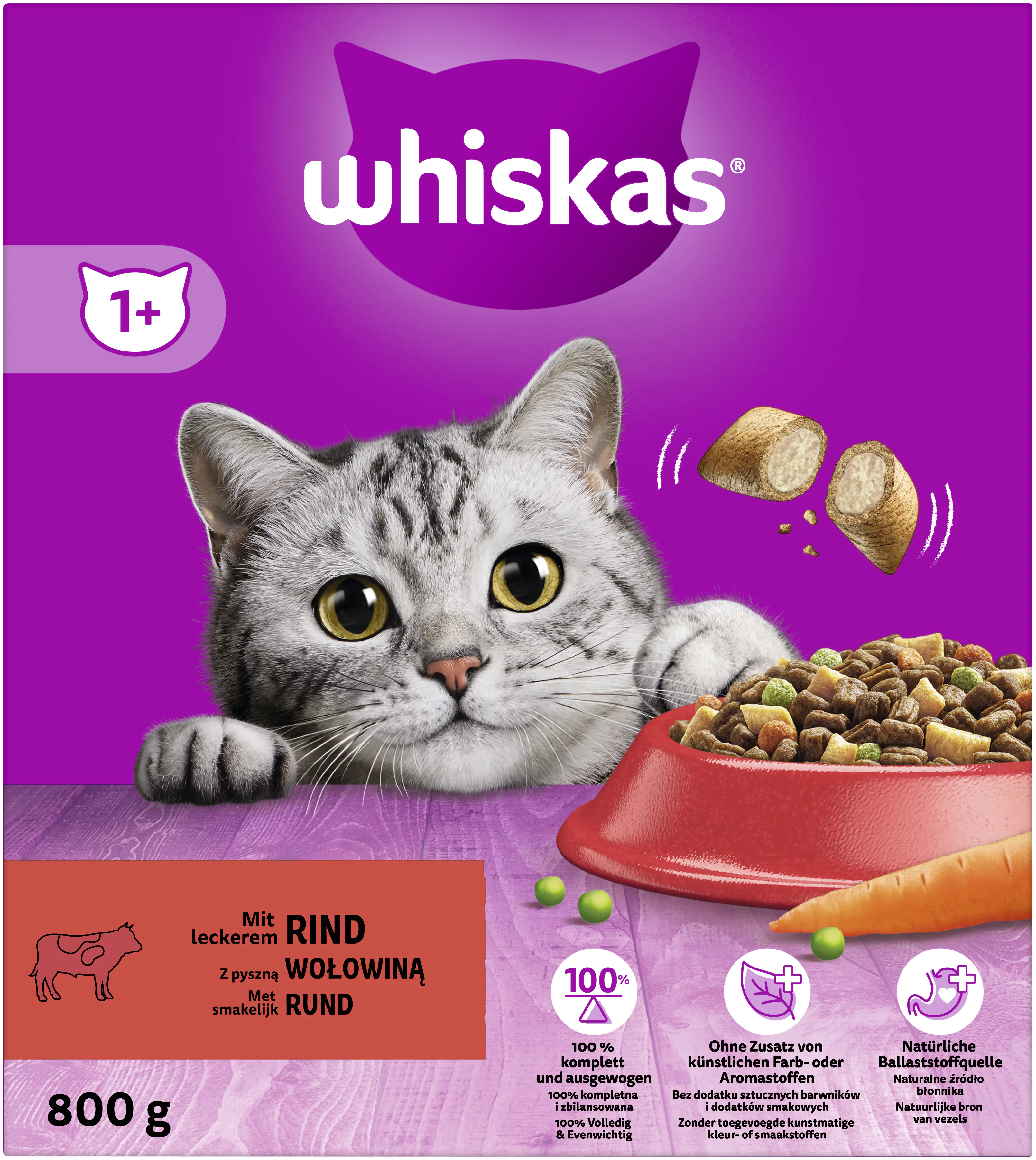 Whiskas Trockenfutter 1+ mit Rind 800 g