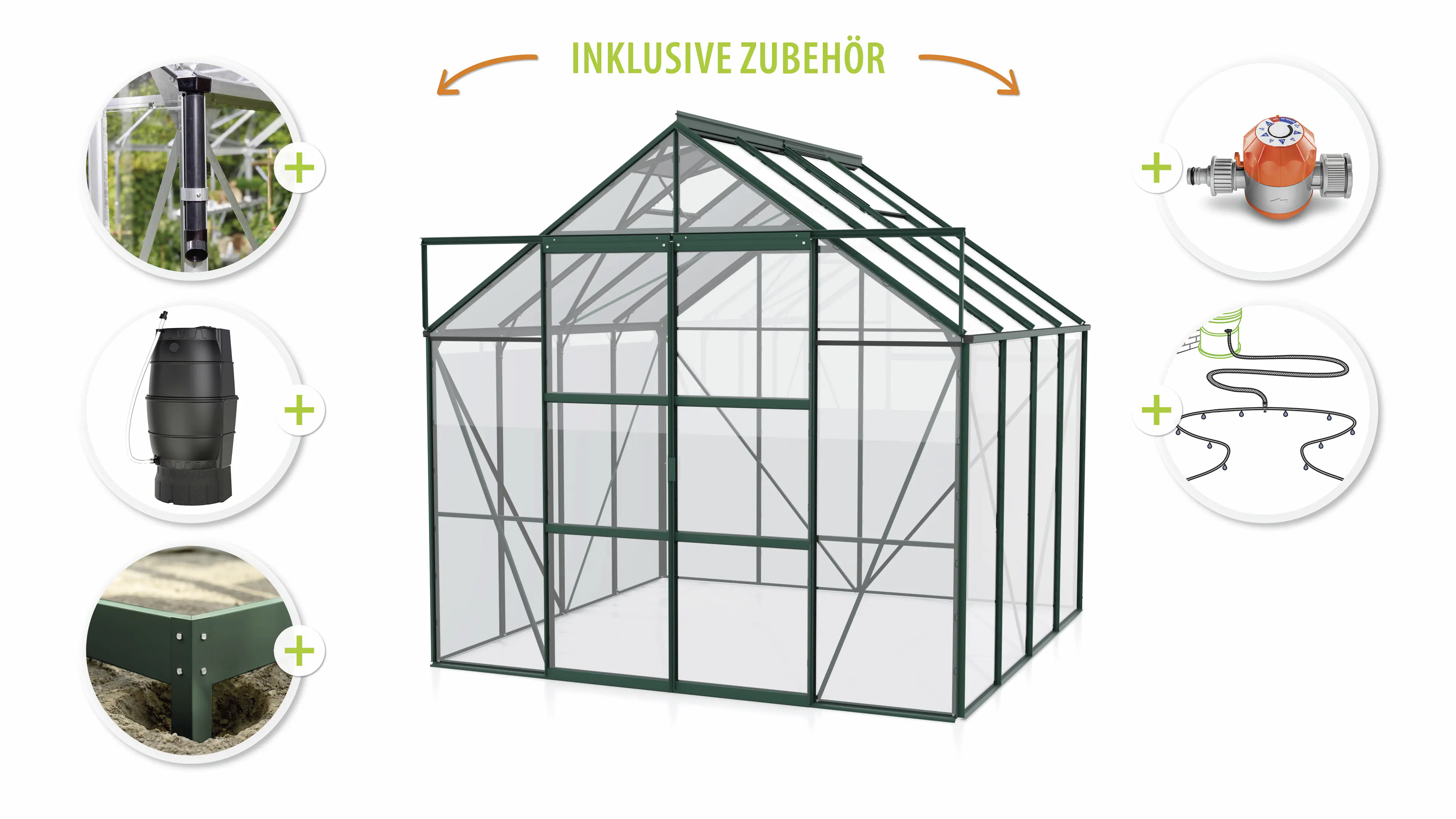 Vitavia Gewächshaus-Set Uranus 6700 ESG 3 mm smaragd 254 x 254 cm 