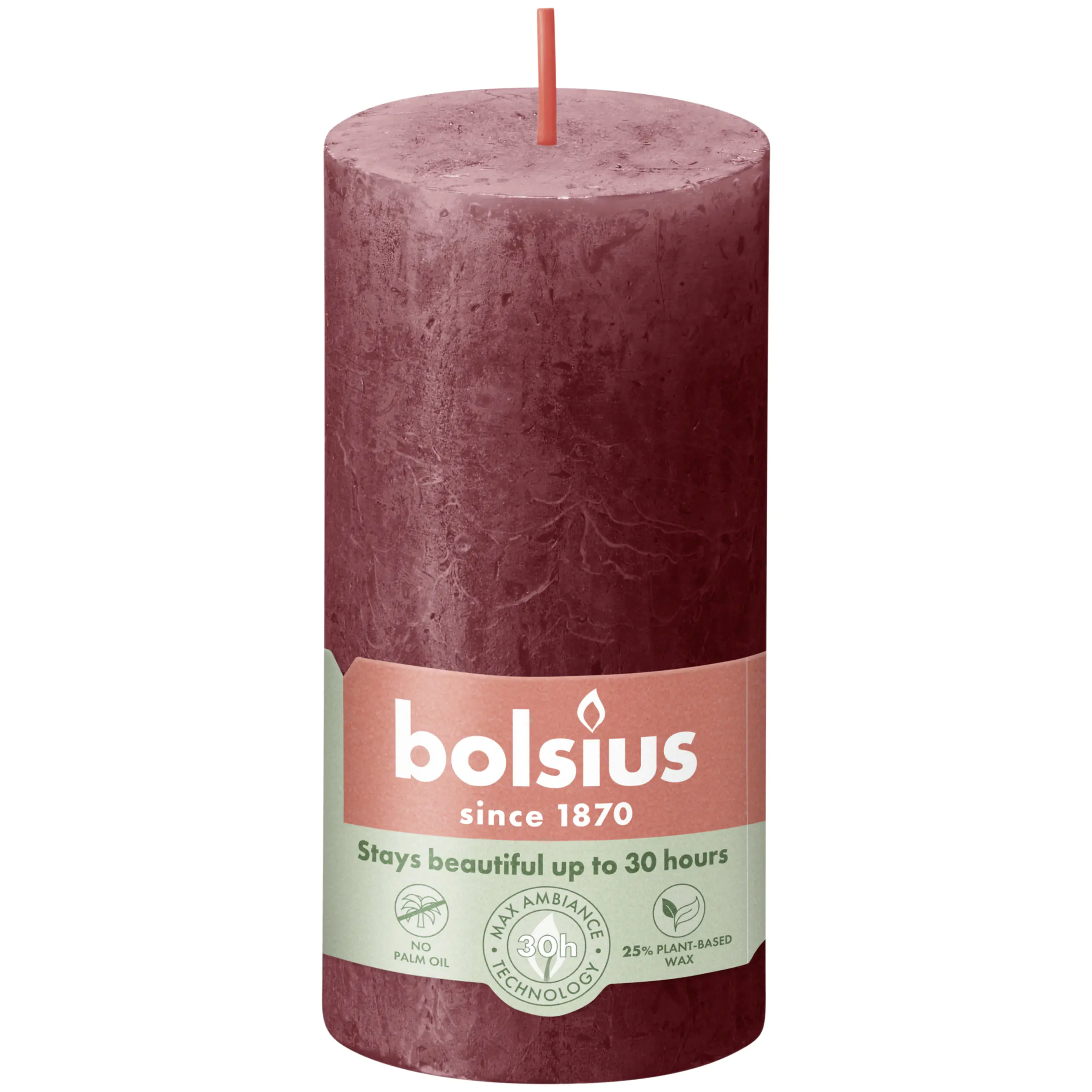 Bolsius Rustik Stumpenkerze samtrot, Höhe: 10 cm, Ø 5 cm