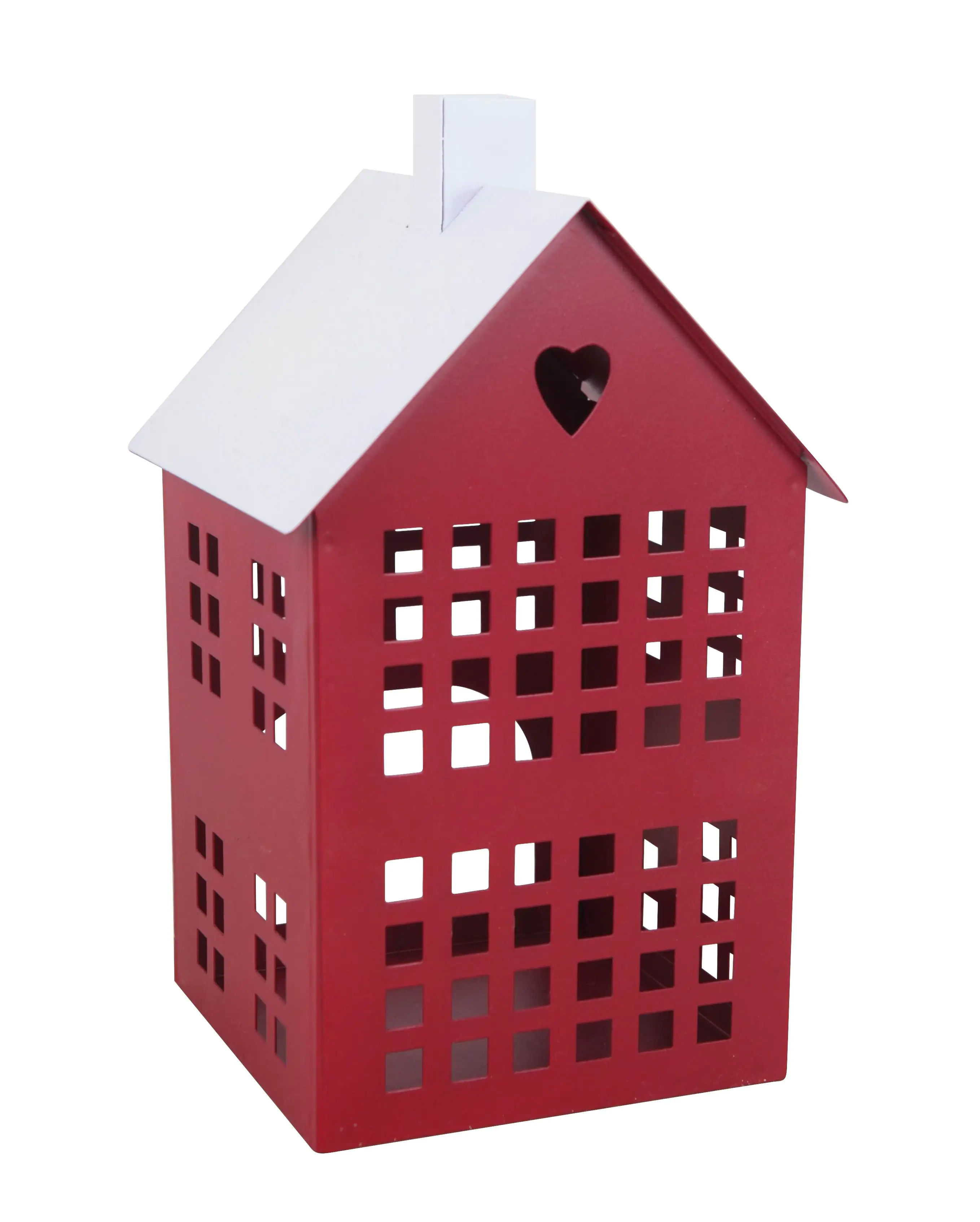 TrendLine Windlicht Metall Haus 23 x 13 cm rot-weiß