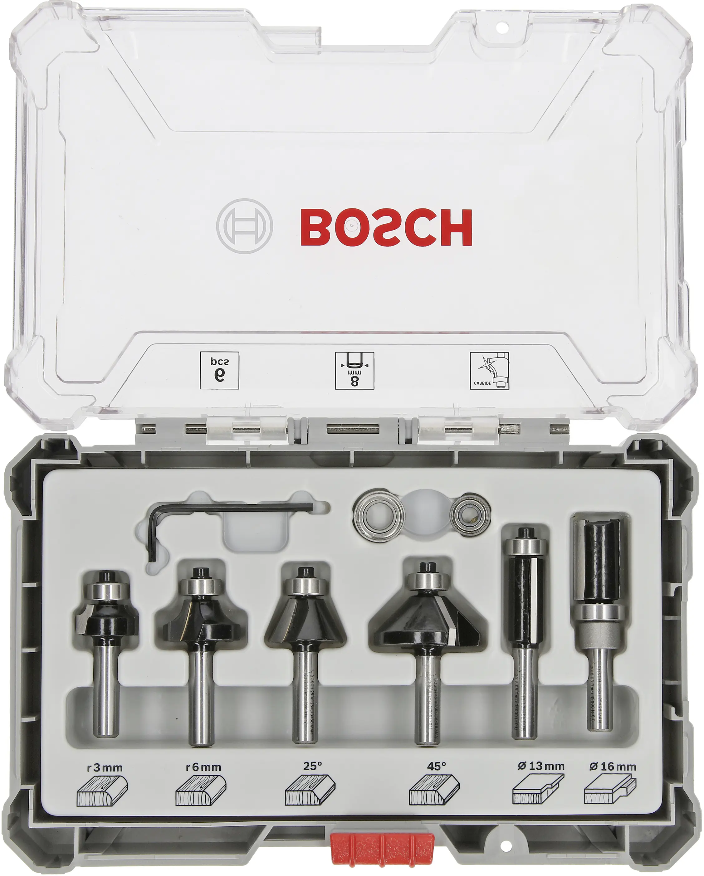 Bosch Fräser Set 6-teilig Schaft Ø 8 mm Trim & Eding Bosch Fräser Set 6-teilig Schaft Ø 8 mm Trim & Eding