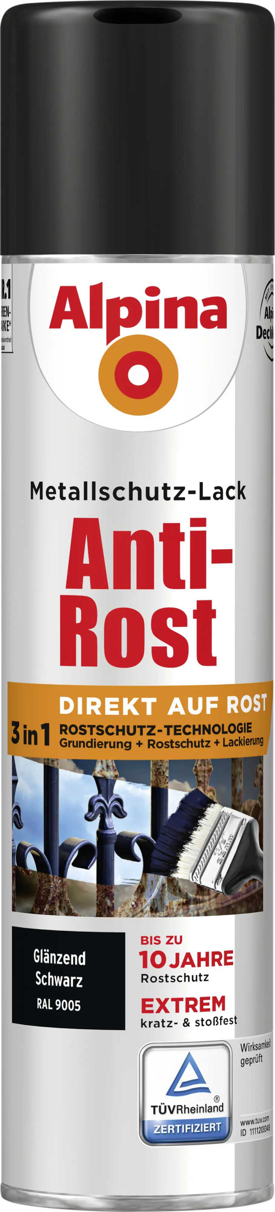 Alpina Sprühmetallschutz-Lack Anti Rost 400 ml schwarz glänzend