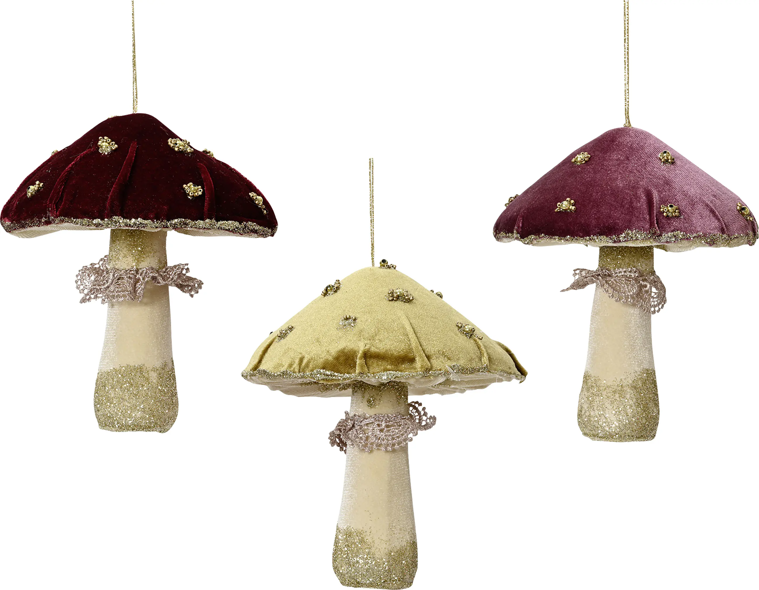 Decoris Weihnachtskugel aus Polyester samt Pilz 12 cm 3-fach sortiert