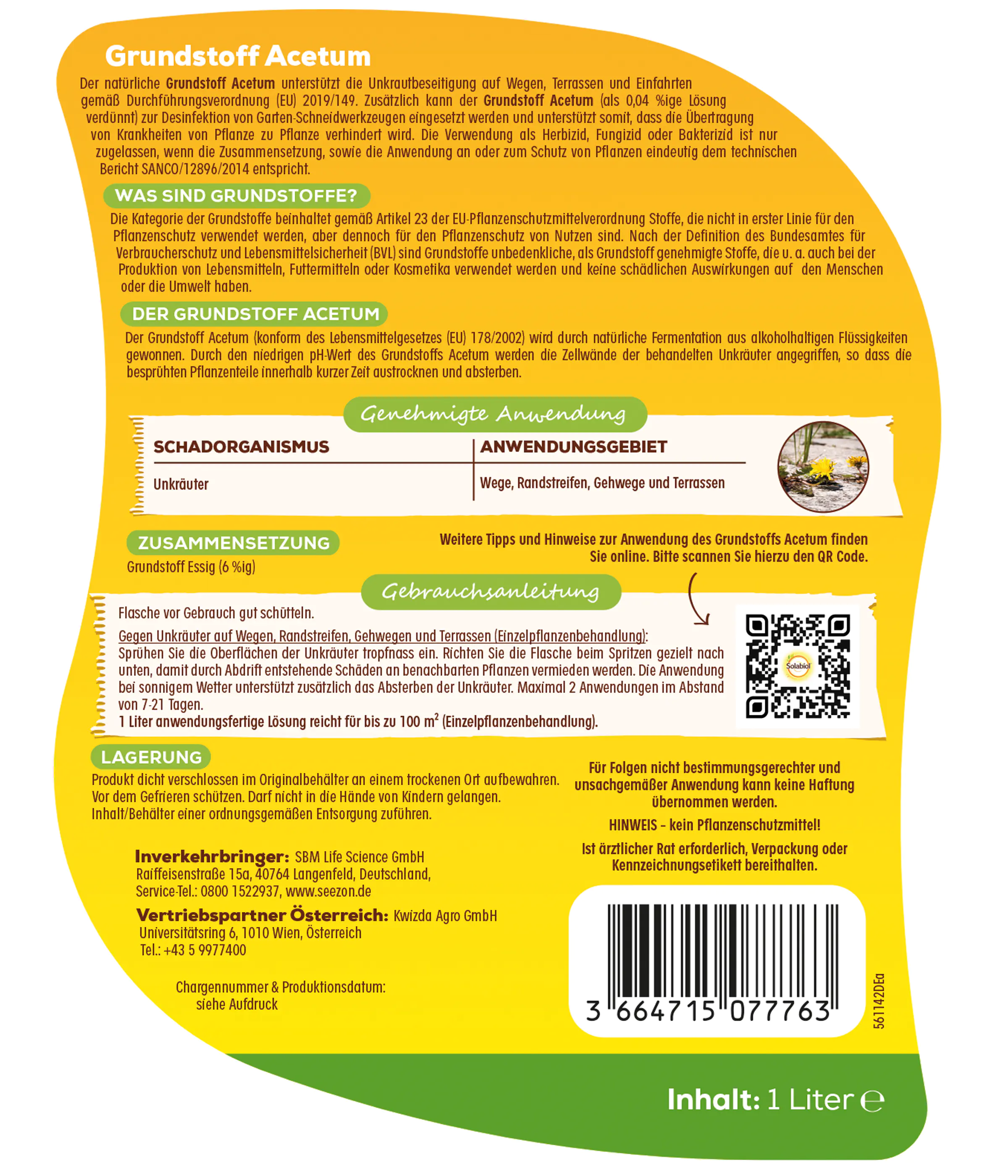 Solabiol Unkrautfrei Grundstoff Acetum Spray 1 L Solabiol Unkrautfrei Grundstoff Acetum Spray 1 L