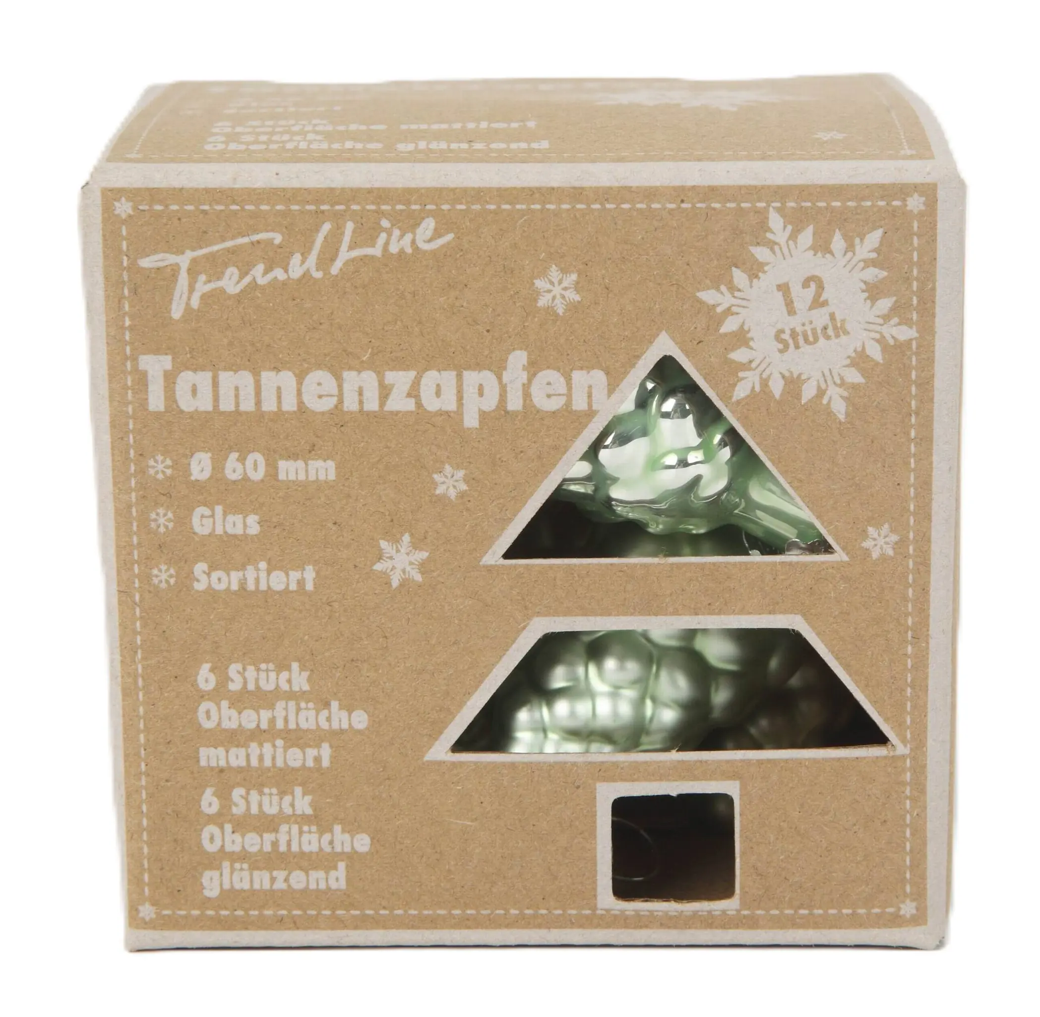 TrendLine Weihnachtskugeln aus Glas Tannenzapfen Ø 6 cm light green 12 Stück