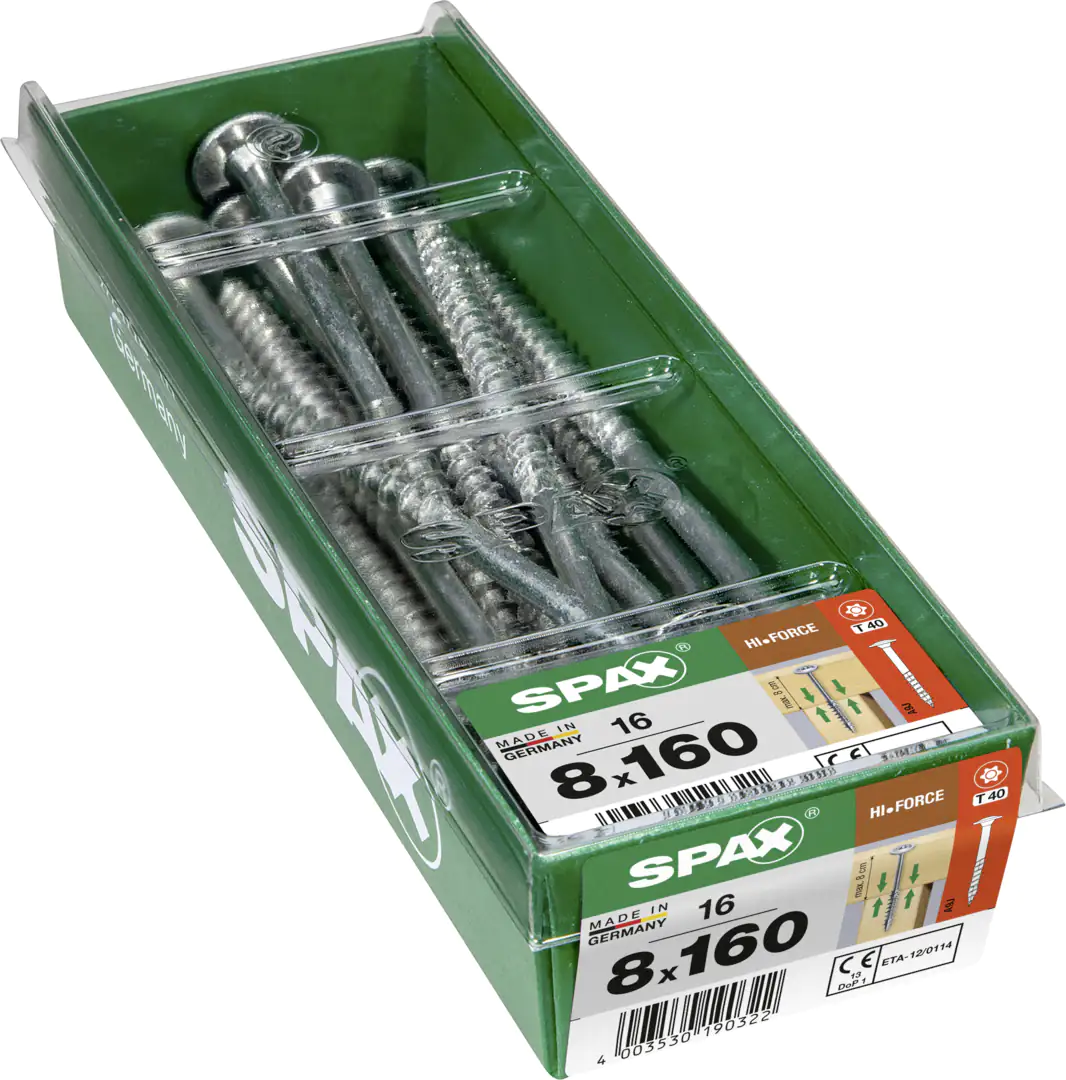 Spax Holzbauschrauben 8.0 x 160 mm TX 40 - 16 Stk. Spax Holzbauschrauben 8.0 x 160 mm TX 40 - 16 Stk.