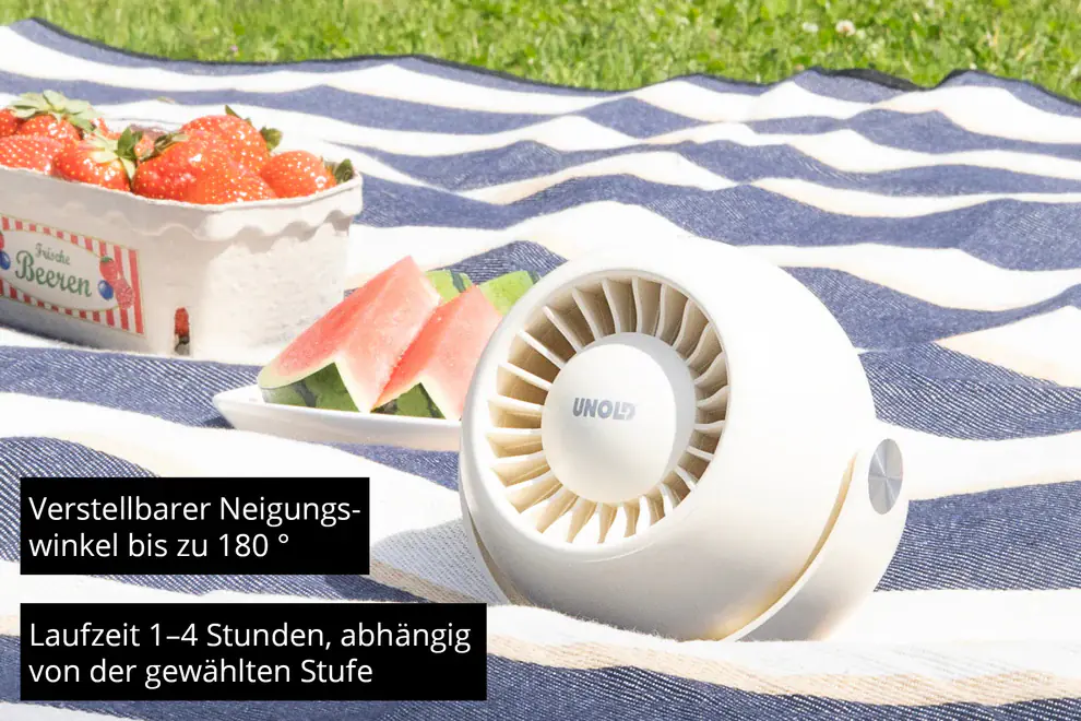 Unold Akku-Ventilator Breezy Bowl Ø 9 cm 6 W 3 Stufen blau