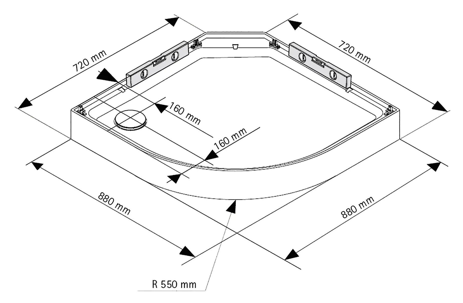 Breuer Komplettdusche BR 200 90x90cm Radius 550 Schwarz Klarglas hell