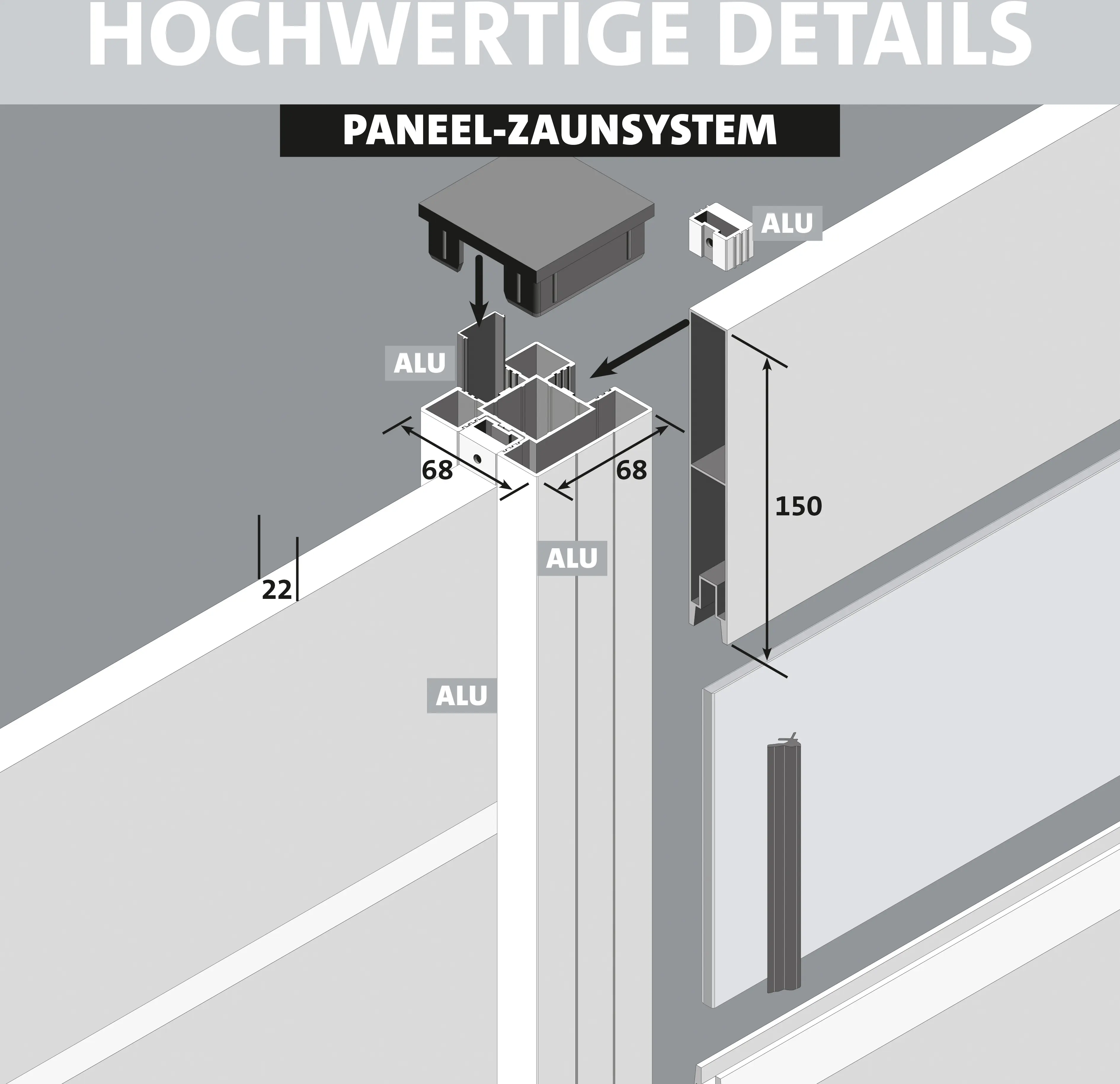 Ambiente Alu-Zaun Erweiterungsset Paneel 150 grau 187 x 184,2 cm  