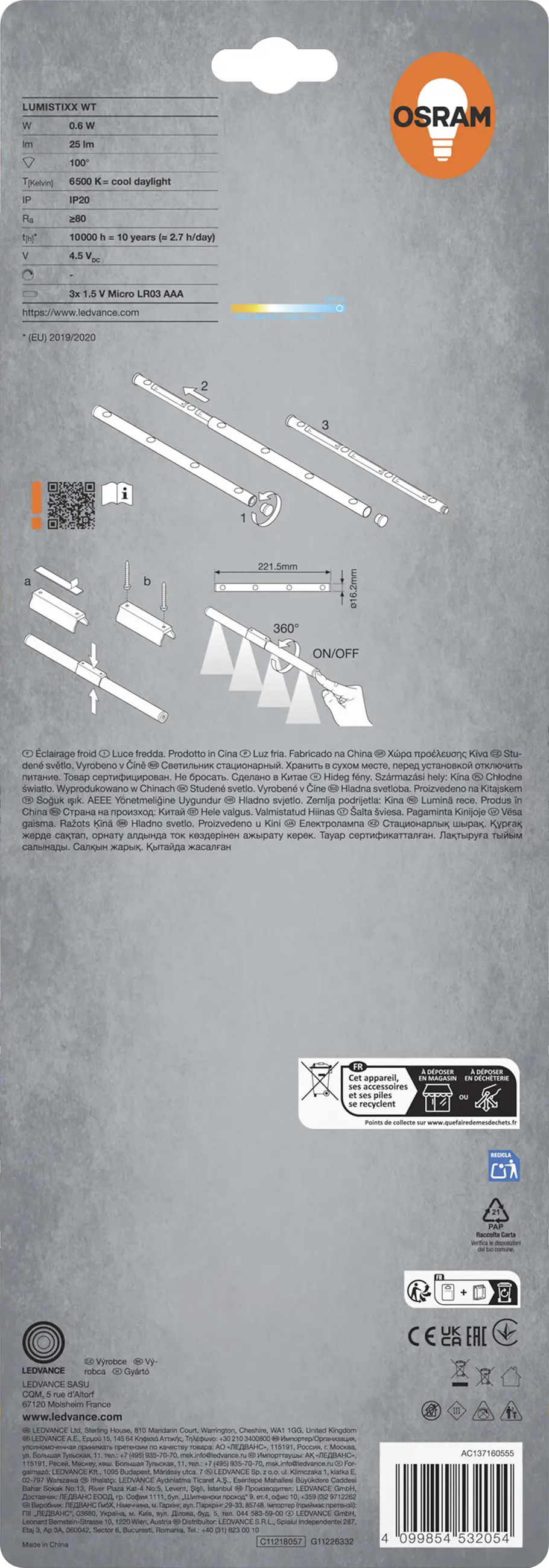 Osram LED-Unterbauleuchte Lumistixx 22,2 cm kaltweiß weiß