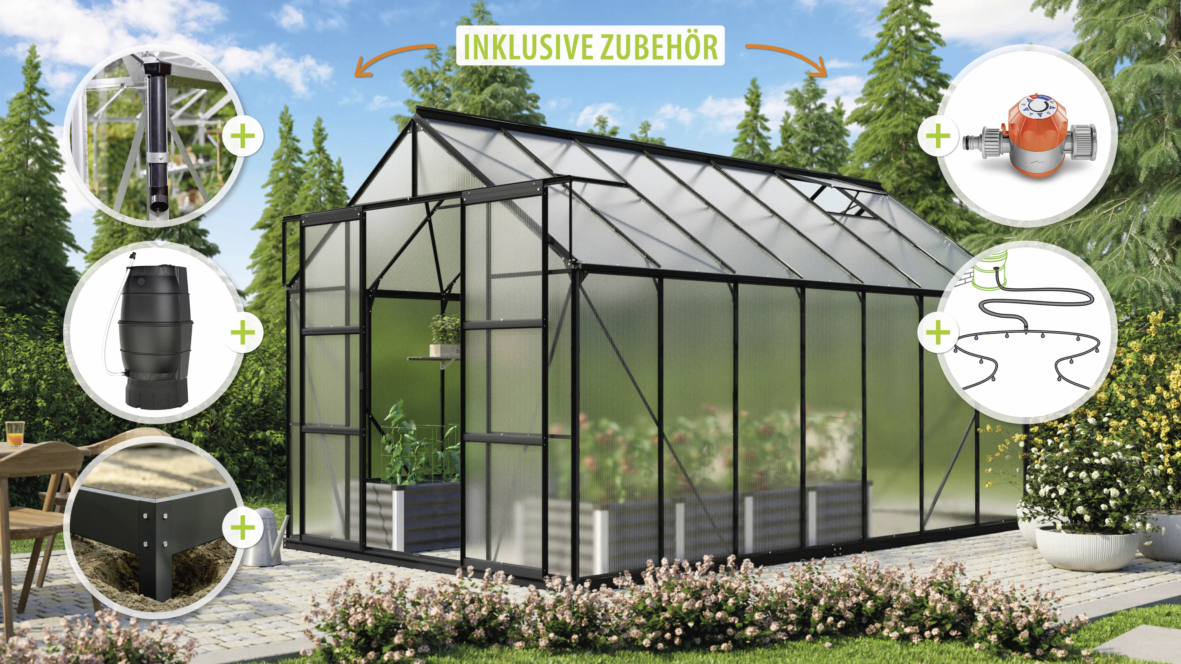Vitavia Gewächshaus-Set Uranus 11500 HKP 6 mm smaragd 254 x 441 cm 