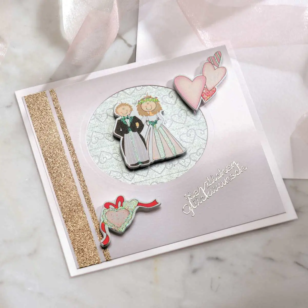 Glorex Holzsticker Hochzeitsdeko mit Auto 7 Stück