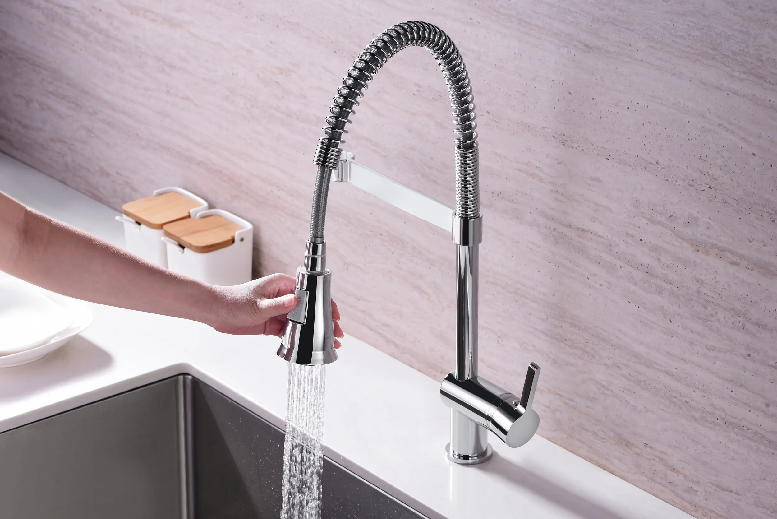 Primaster Küchenarmatur Jena verchromt mit Handbrause und Wassersparfunktion