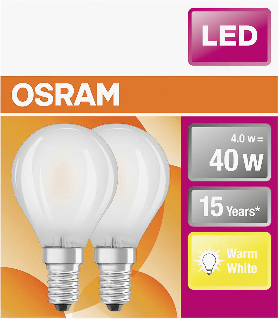 Osram LED Leuchtmittel Clas P40 E14 4W 2er Pack warmweiß, weiß matt Osram LED Leuchtmittel Clas P40 E14 4W 2er Pack warmweiß, weiß matt
