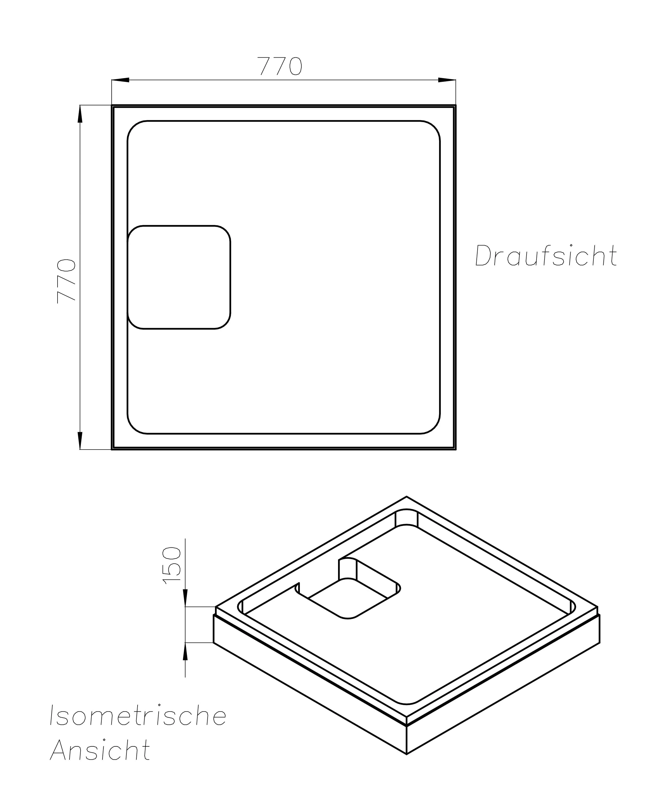 Ottofond Wannenträger Plateau 770 x 770 mm