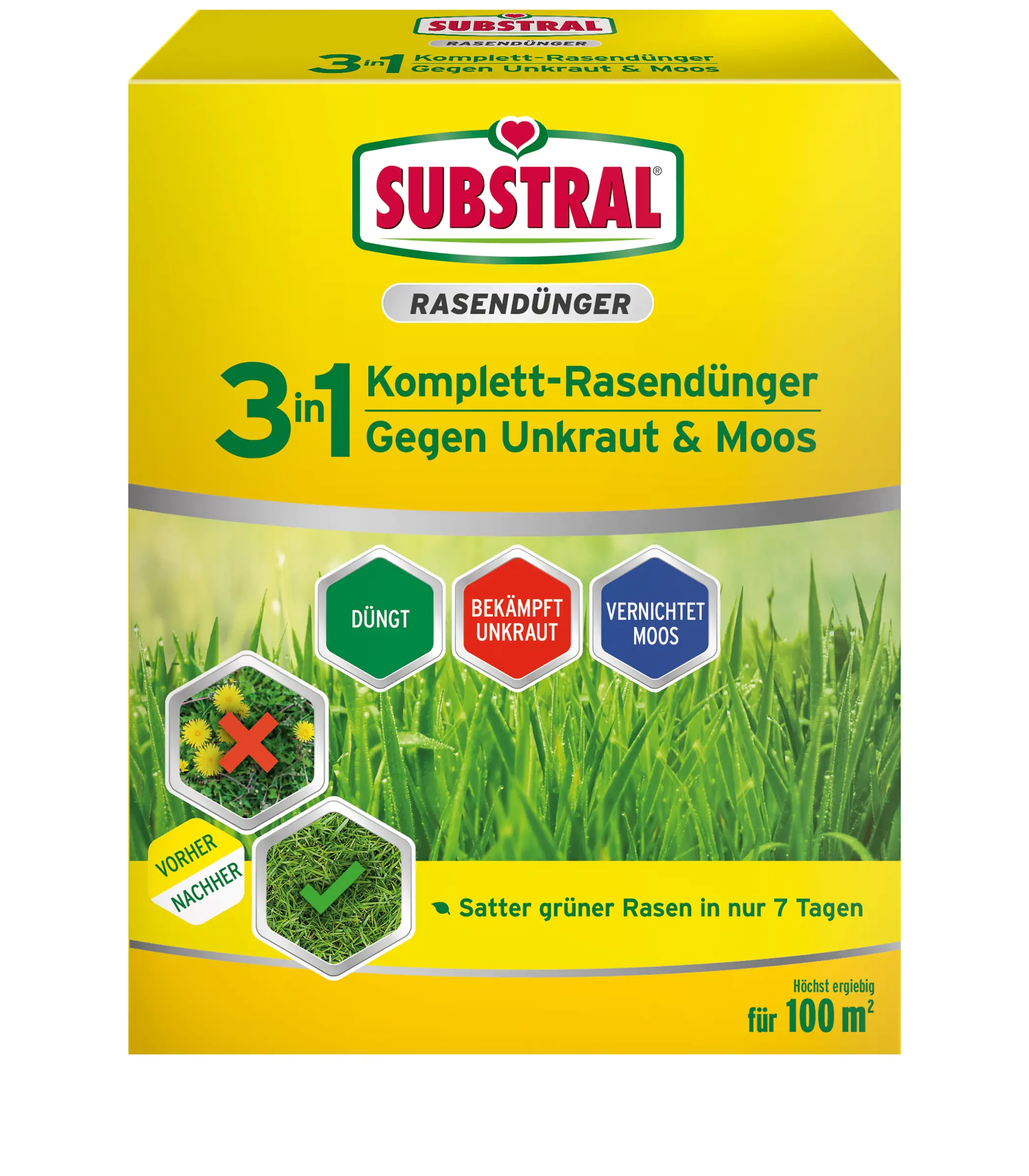 Substral 3 in 1 Komplett-Rasendünger gegen Unkraut & Moos für 100 m²