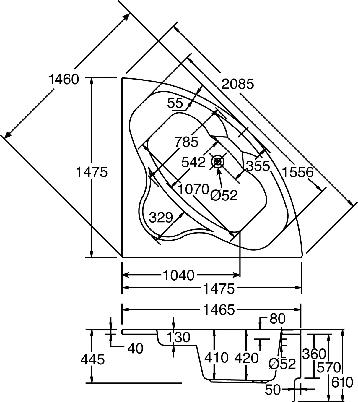 Ottofond Whirlpool-System Katamaran 148 cm, Typ 1
