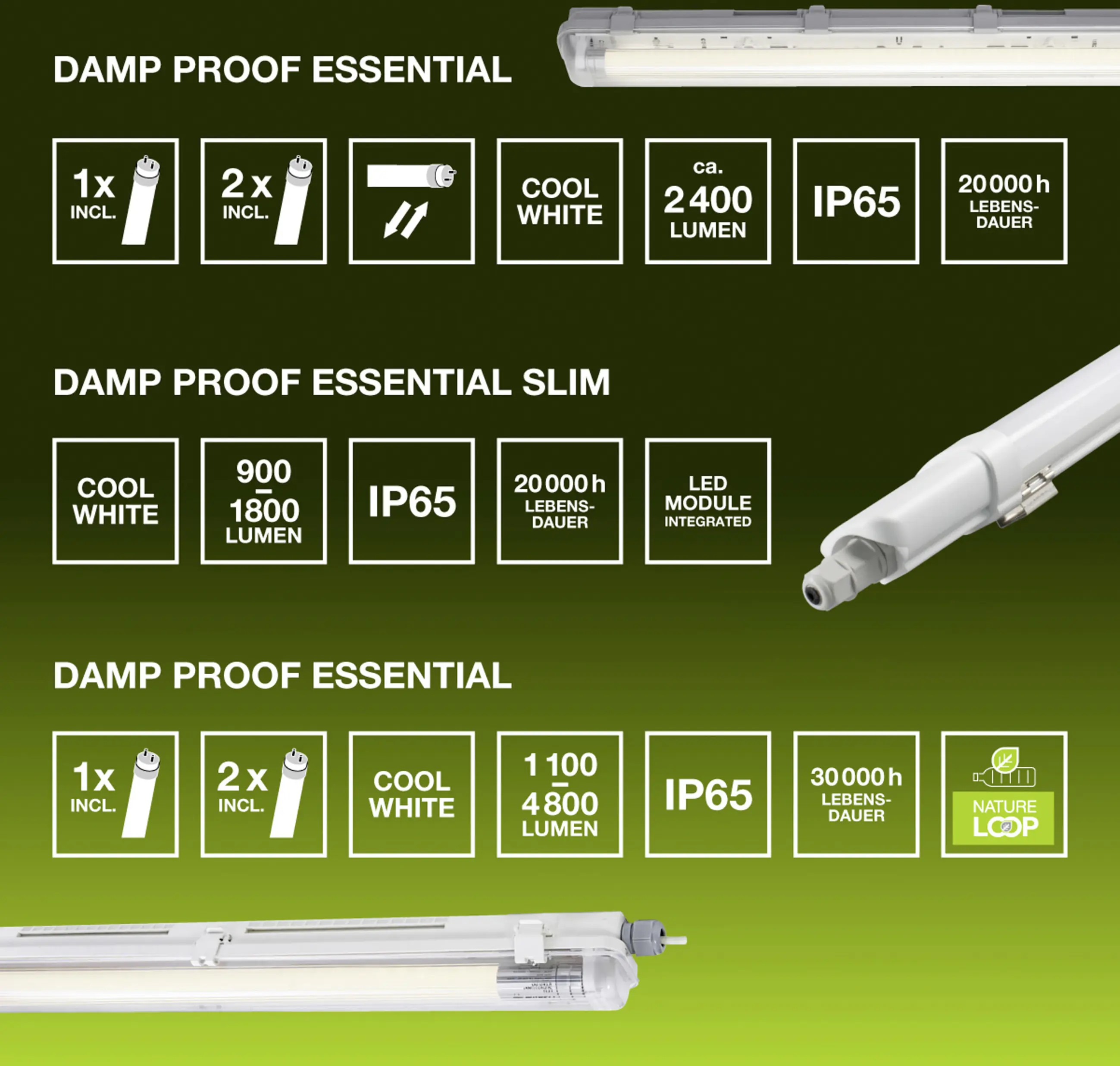 Ledvance LED Feuchtraumleuchte Dampproof Essential 150 cm G13 19 W neutralweiß