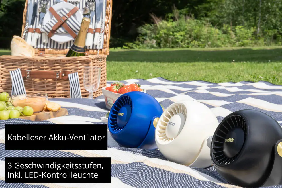 Unold Akku-Ventilator Breezy Bowl Ø 9 cm 6 W 3 Stufen blau