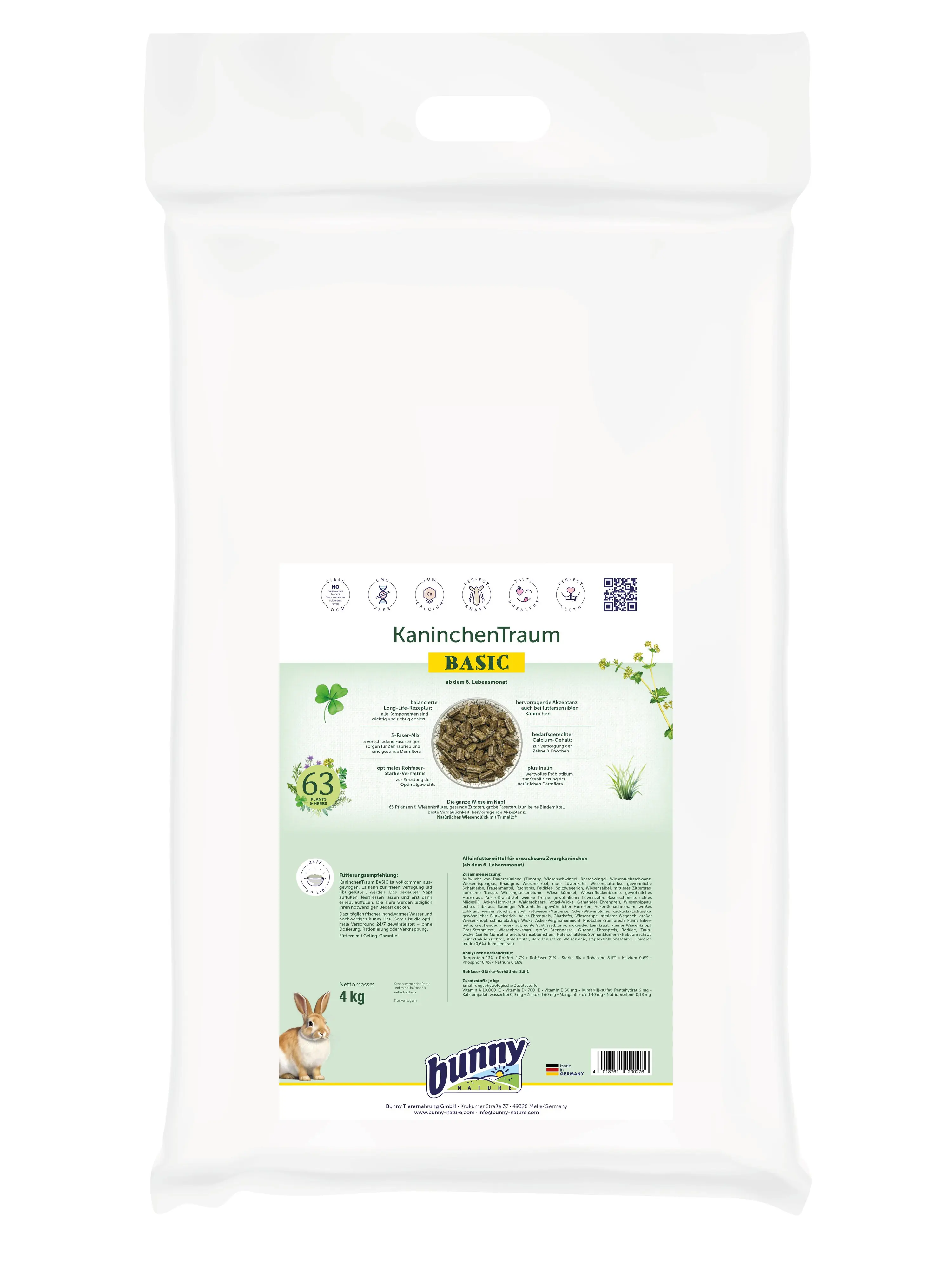 bunny KaninchenTraum BASIC 4kg für Zwergkaninchen ab dem 6. Lebensmonat