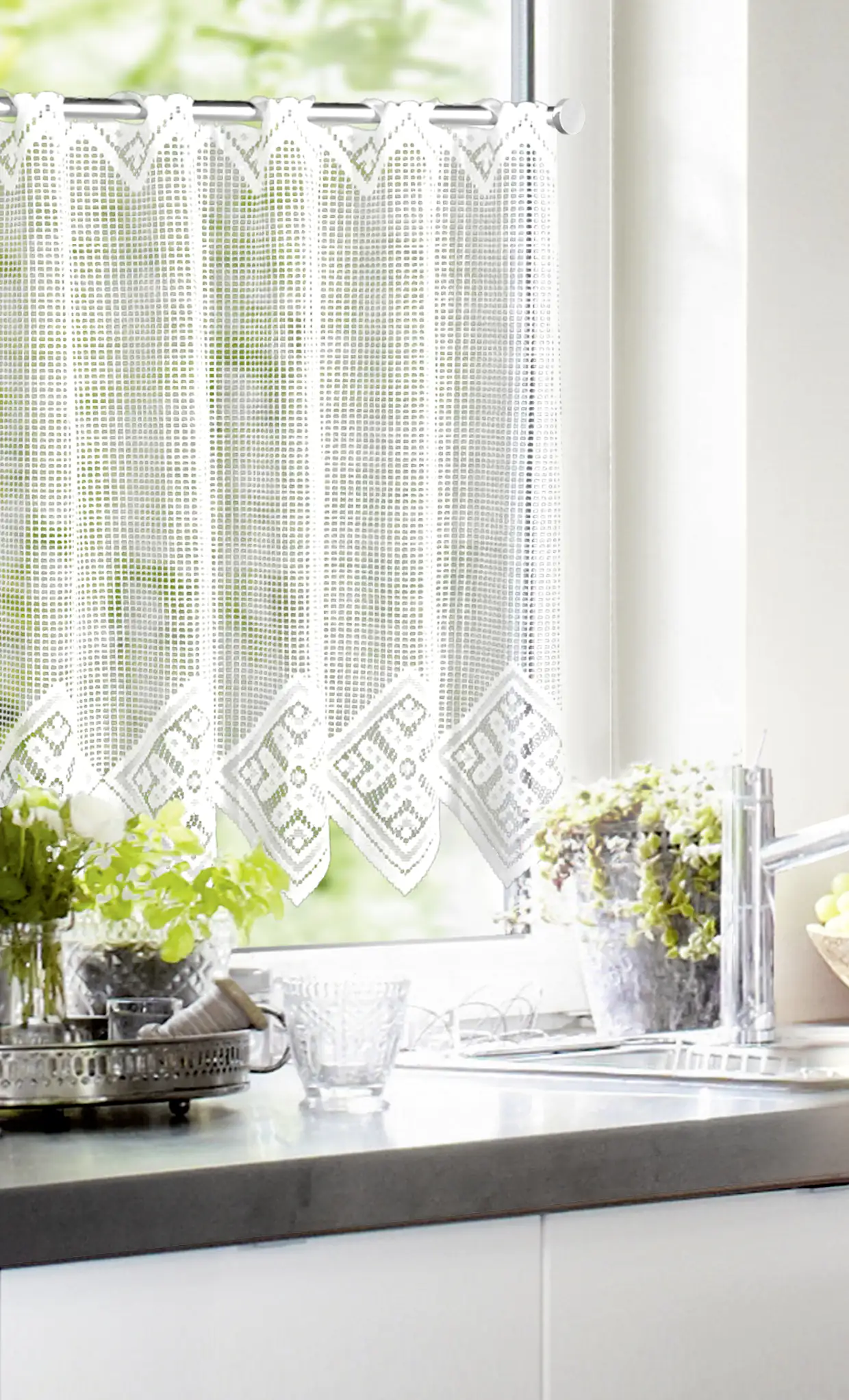 Neusser Collection Cafehausgardine Stickmuster, weiß, 50 x 110 cm