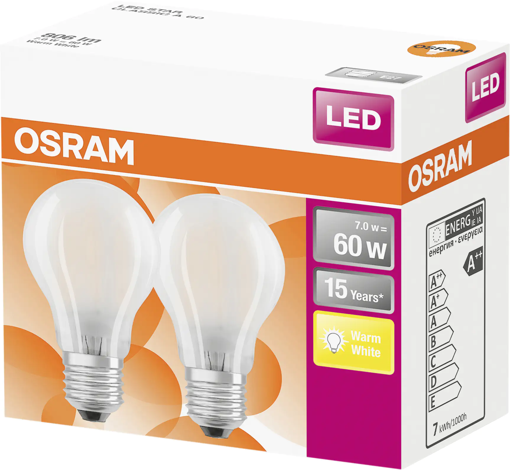 Osram LED Leuchtmittel Cla E27 7W warmweiß, weiß matt