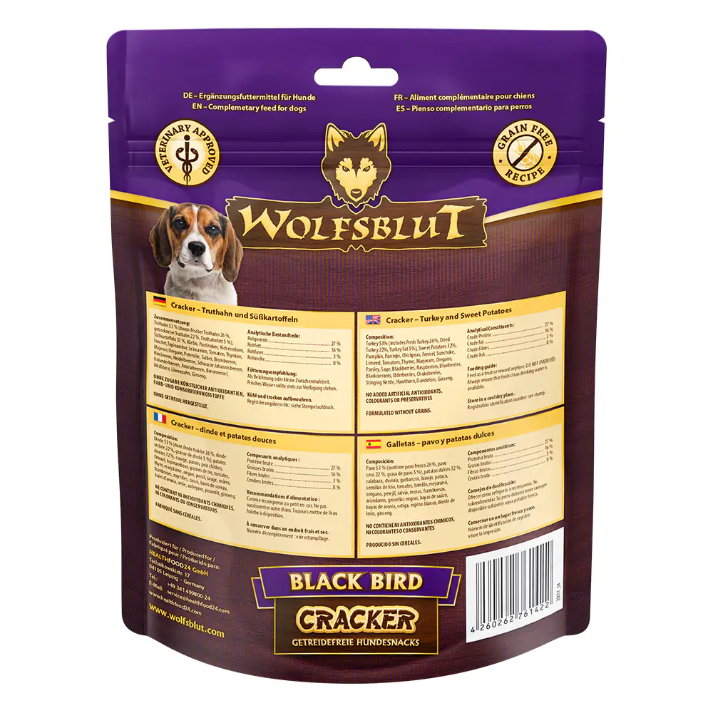 4260262761422_1 Wolfsblut Black Bird Cracker Snack - Truthahn mit Süßkartoffel 225 g