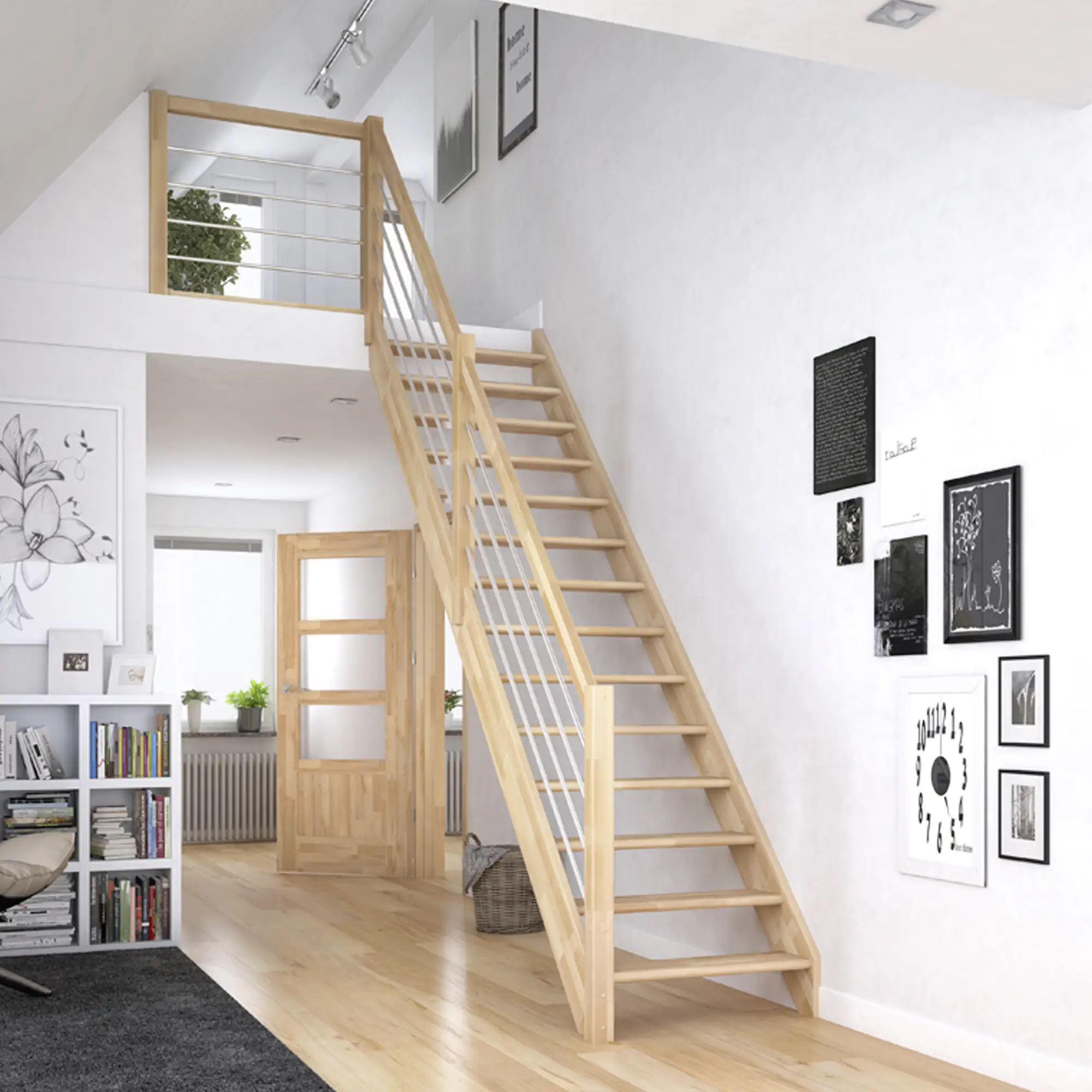 Dolle Raumspartreppen Paris gerade Buche versiegelt inkl. Geländer