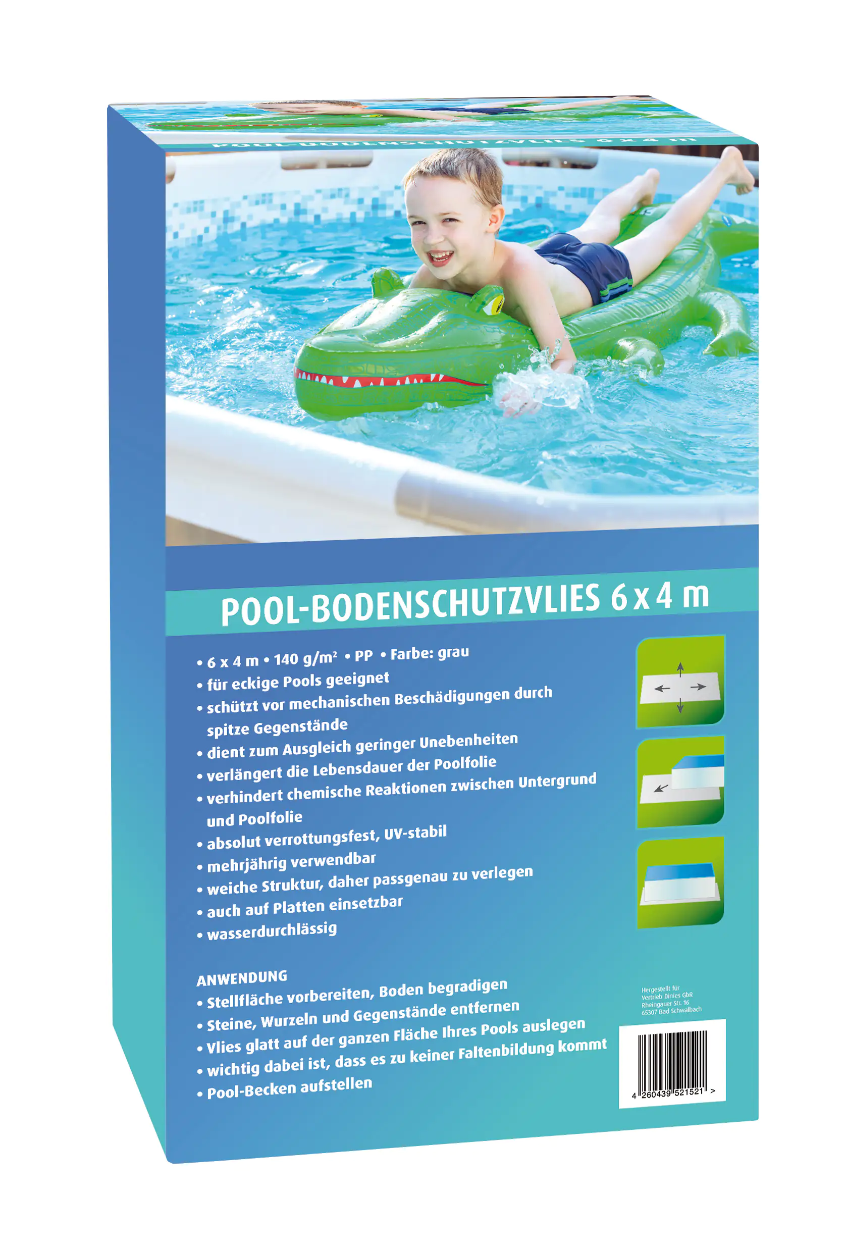 Pool-Bodenschutzvlies grau 6 x 4 m 140 g eckig Pool-Bodenschutzvlies grau 6 x 4 m 140 g eckig